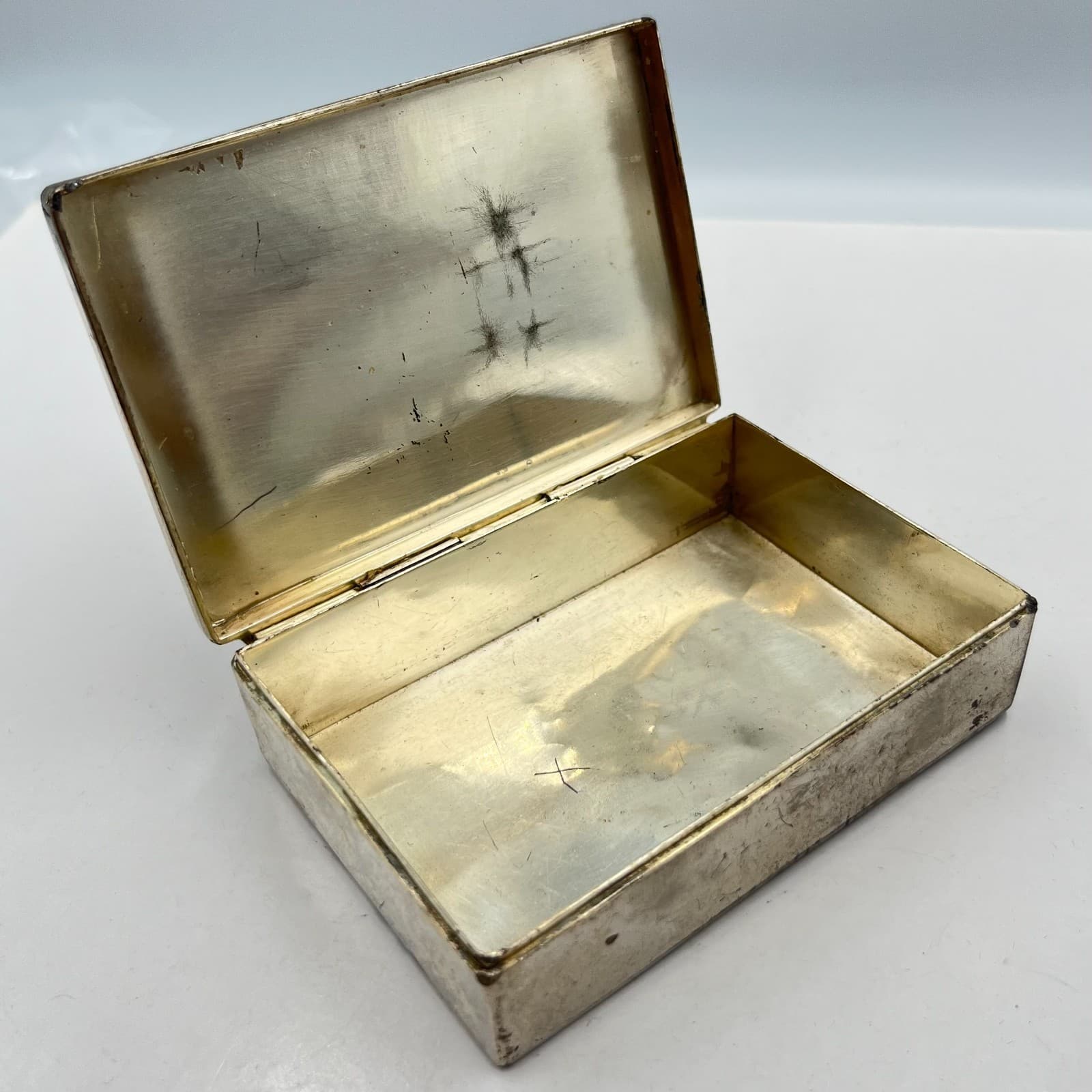 Vintage Basketweave Silver Tone Trinket Jewelry Box Retro Textured Metal Case - Thumbnail 3