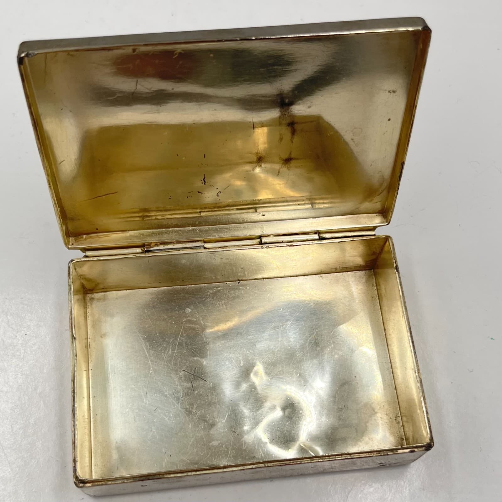 Vintage Basketweave Silver Tone Trinket Jewelry Box Retro Textured Metal Case - Thumbnail 4