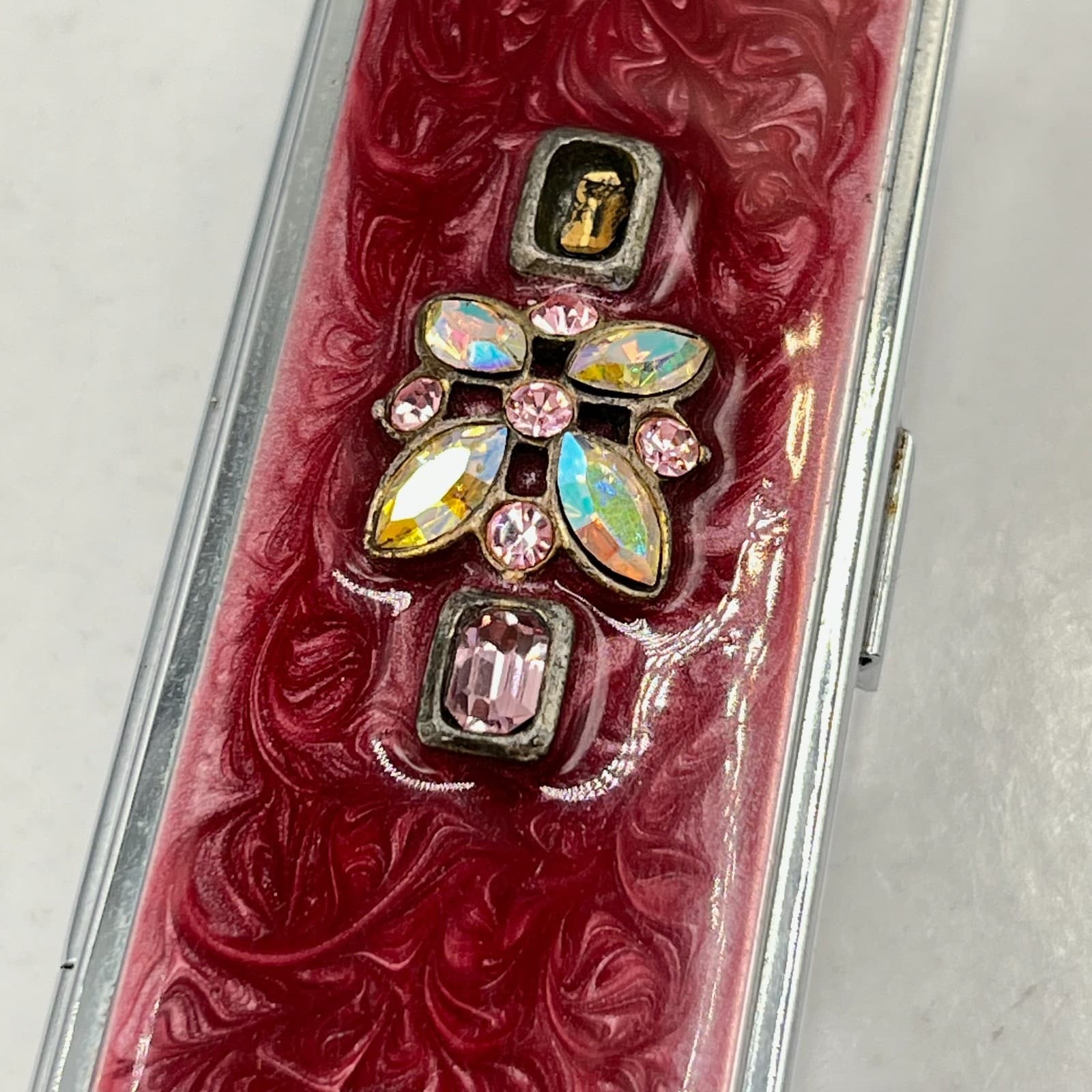 VTG Silver Filigree Rectangular Jewelry Box Retro Footed Trinket Case Red Velvet - Thumbnail 6