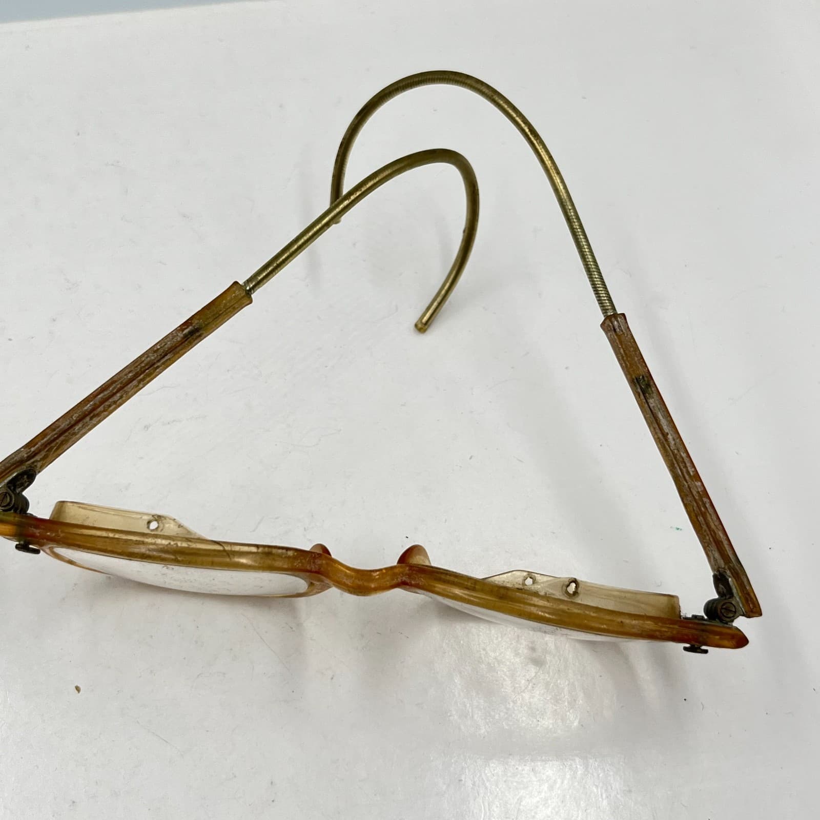 VTG Mid-Century Amber Celluloid Eyeglasses Frame Retro Cable Temples with Case - Thumbnail 7