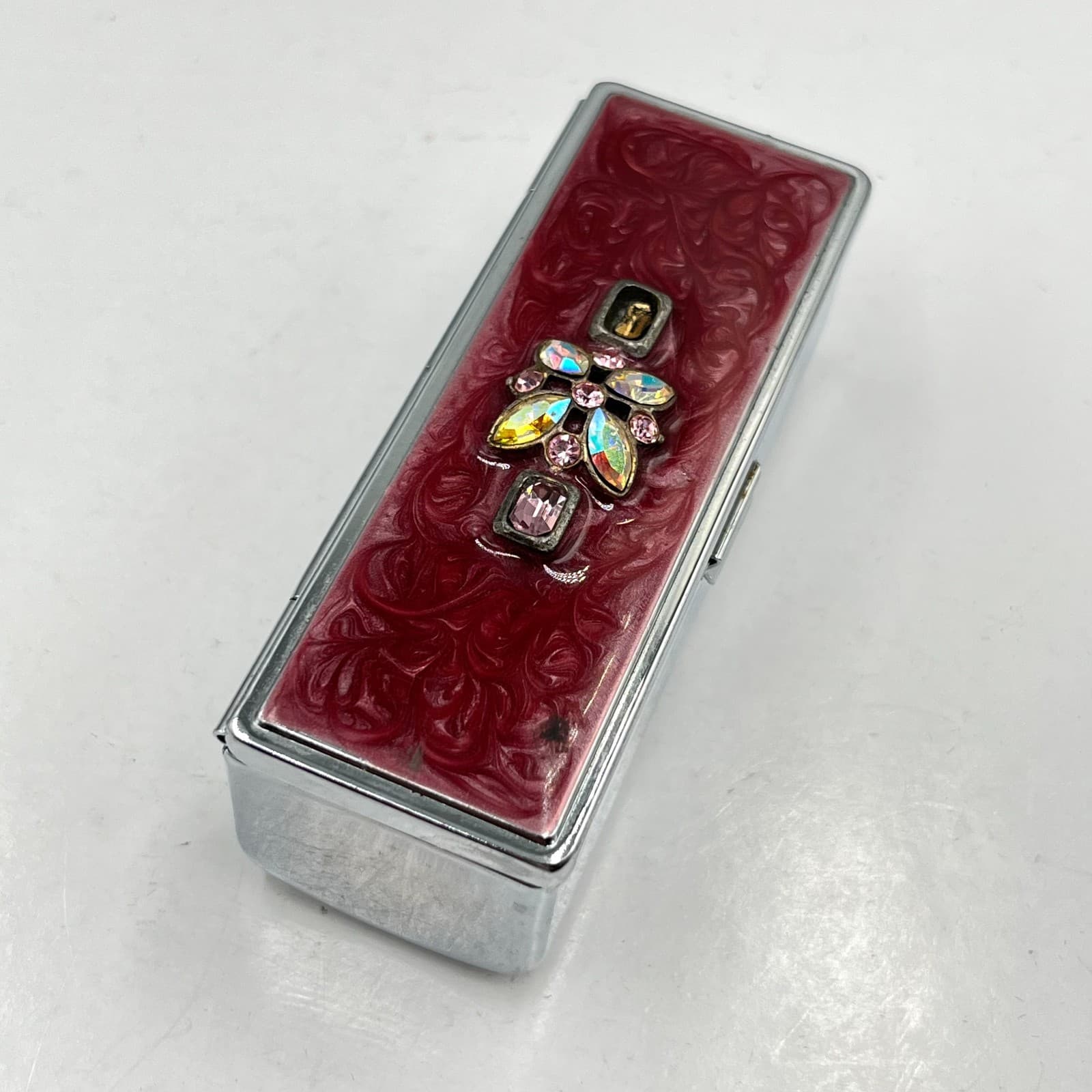 VTG Silver Filigree Rectangular Jewelry Box Retro Footed Trinket Case Red Velvet - Thumbnail 5