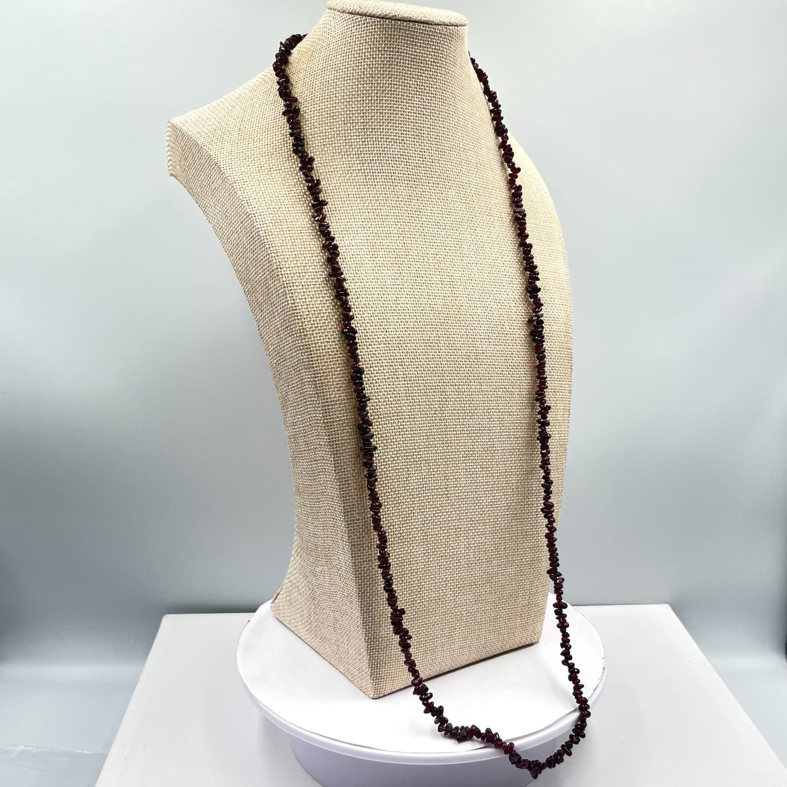 Vintage Boho Red Garnet & Pale Citrine Chip Bead Long Layering Necklace Set 2pc - Thumbnail 3