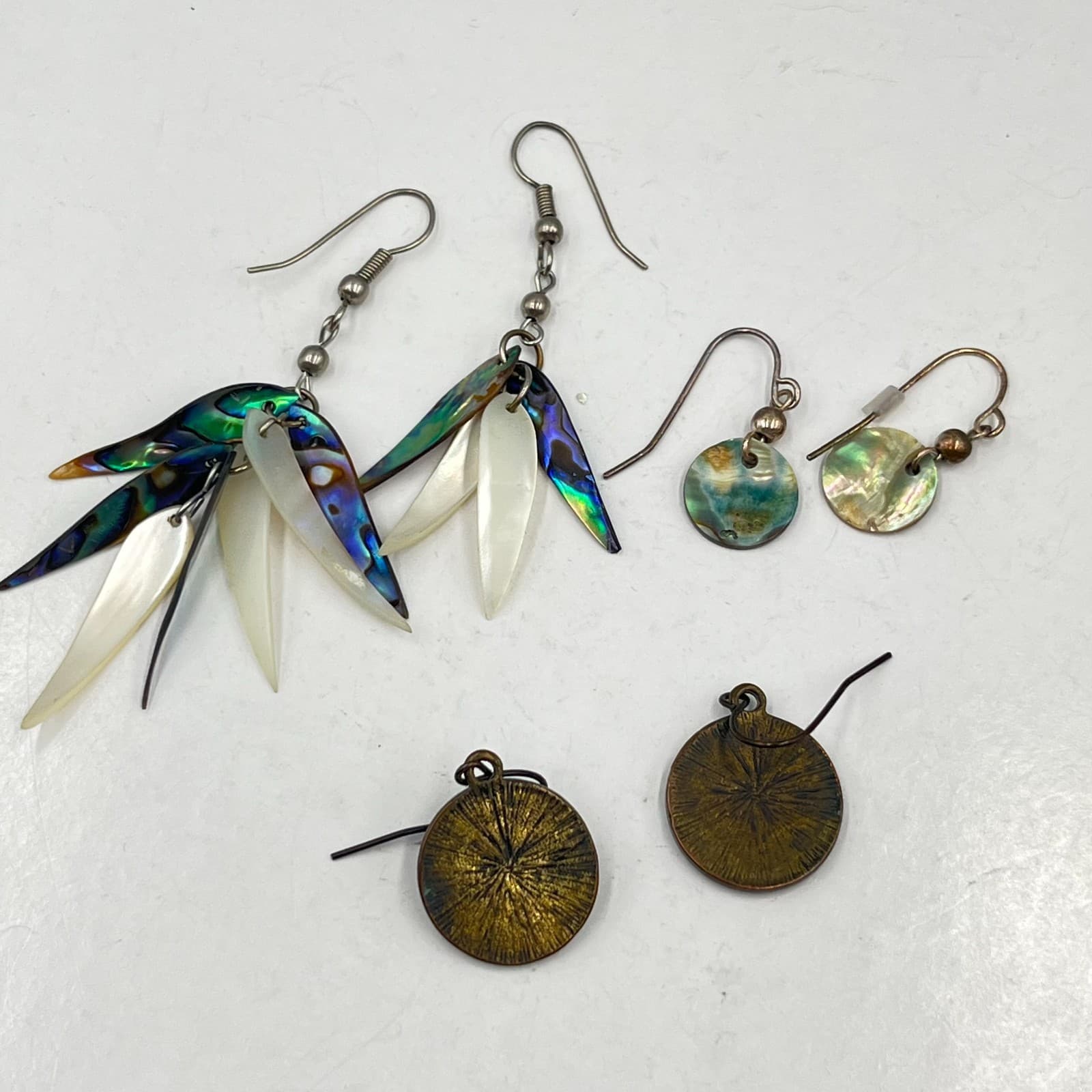 Vintage Abalone Shell Earring Set Mixed Styles Boho Iridescent Mother of Pearl - Thumbnail 9