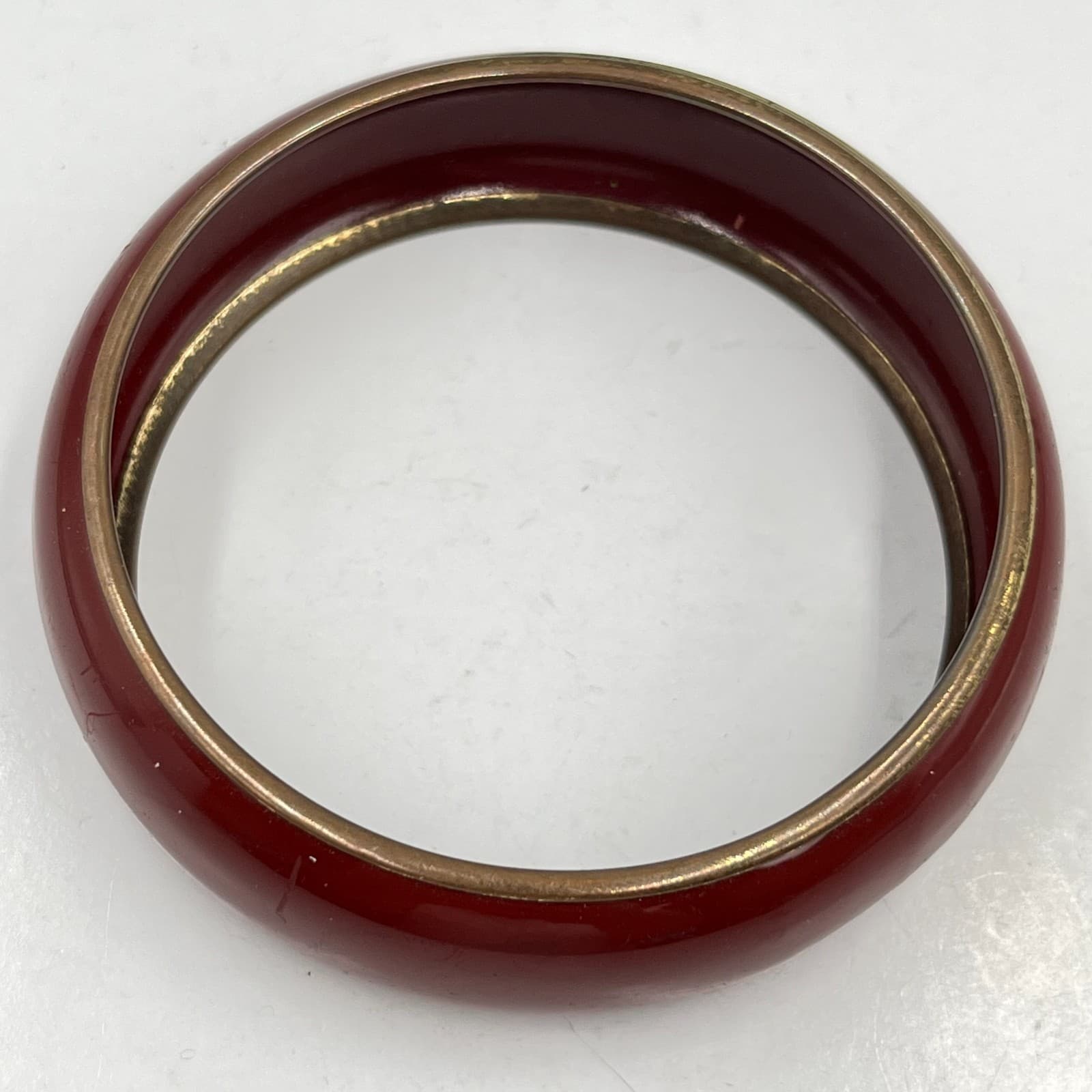 Vintage Retro Deep Red Enamel Bangle Bracelet Gold Tone Trim Minimalist Boho - Thumbnail 2