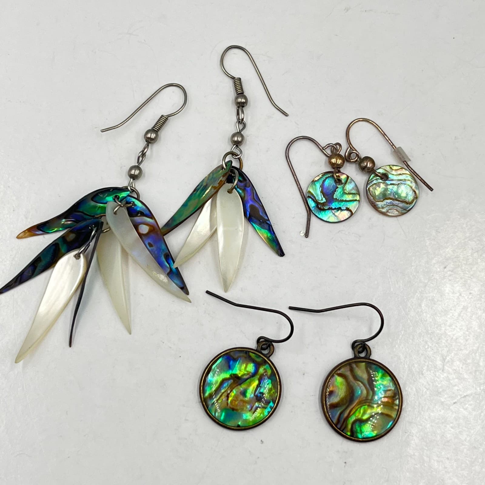 Vintage Abalone Shell Earring Set Mixed Styles Boho Iridescent Mother of Pearl