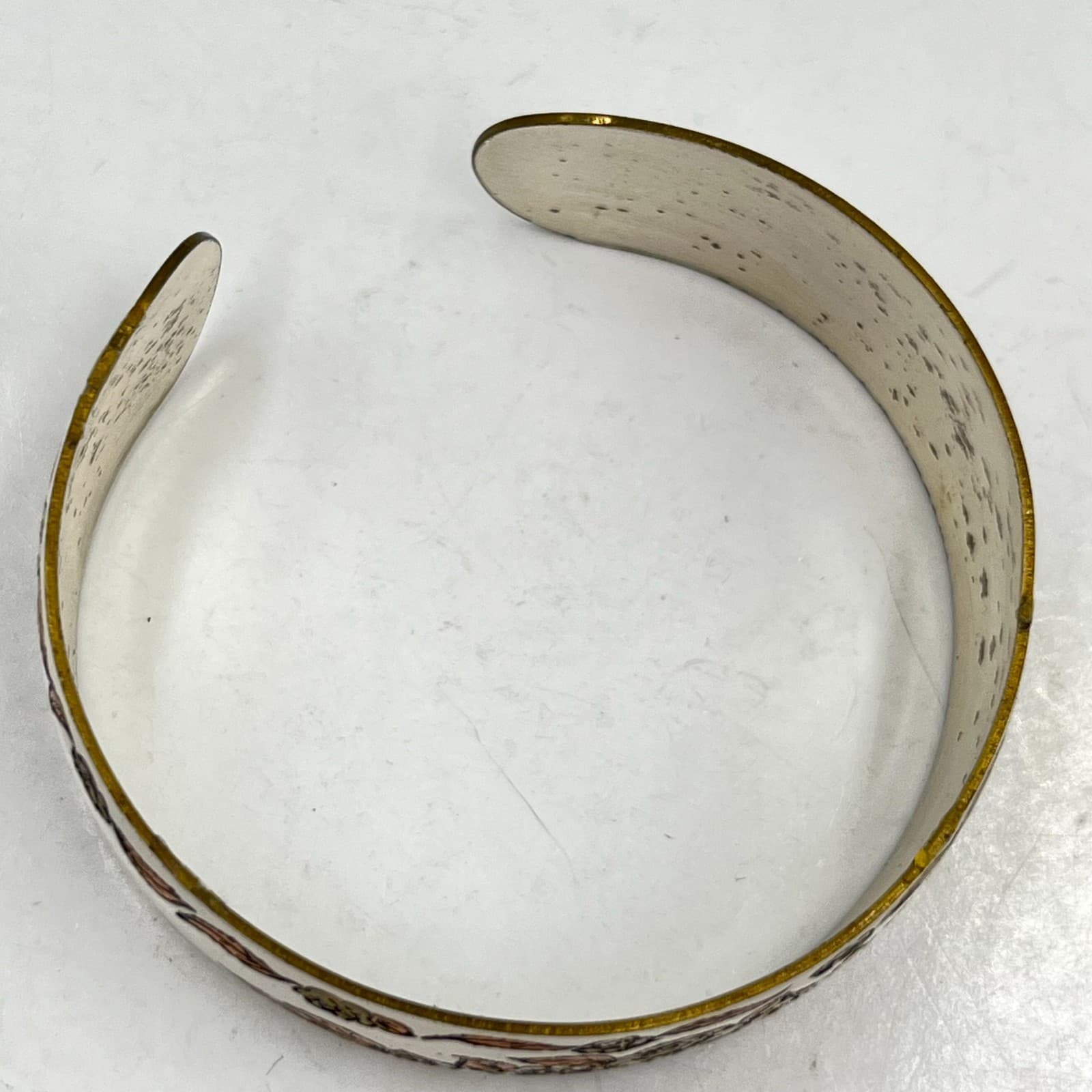 Vintage Floral Etched Silver Tone Cuff Bracelet Earthy Rose Leaf Motif Classic - Thumbnail 2