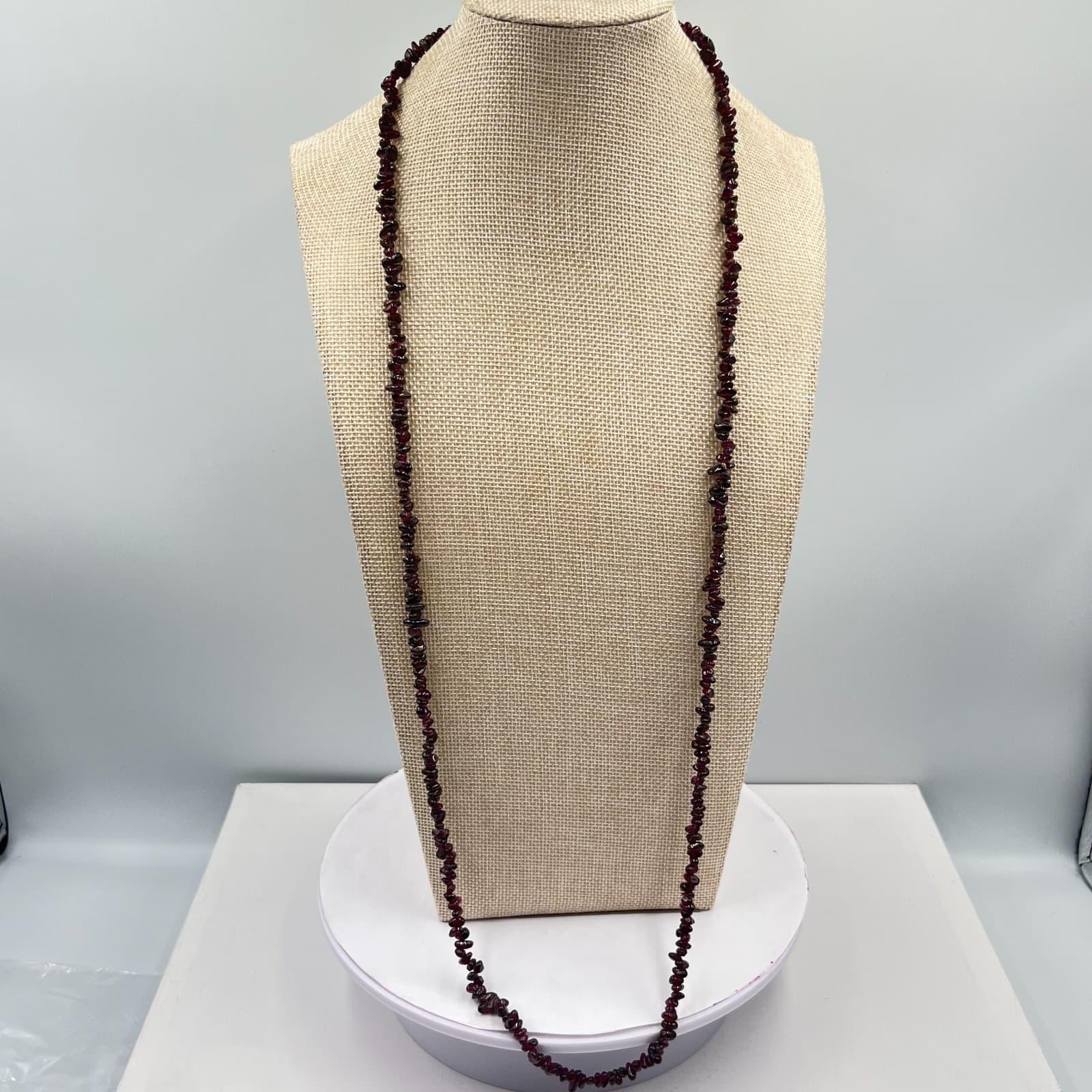 Vintage Boho Red Garnet & Pale Citrine Chip Bead Long Layering Necklace Set 2pc - Thumbnail 2
