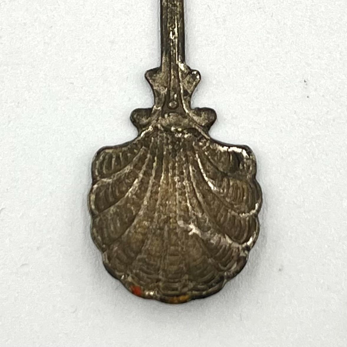 Vintage Silver Tone Scallop Shell Salt Spoon Antique Style Ornate Fleur De Lis - Thumbnail 3