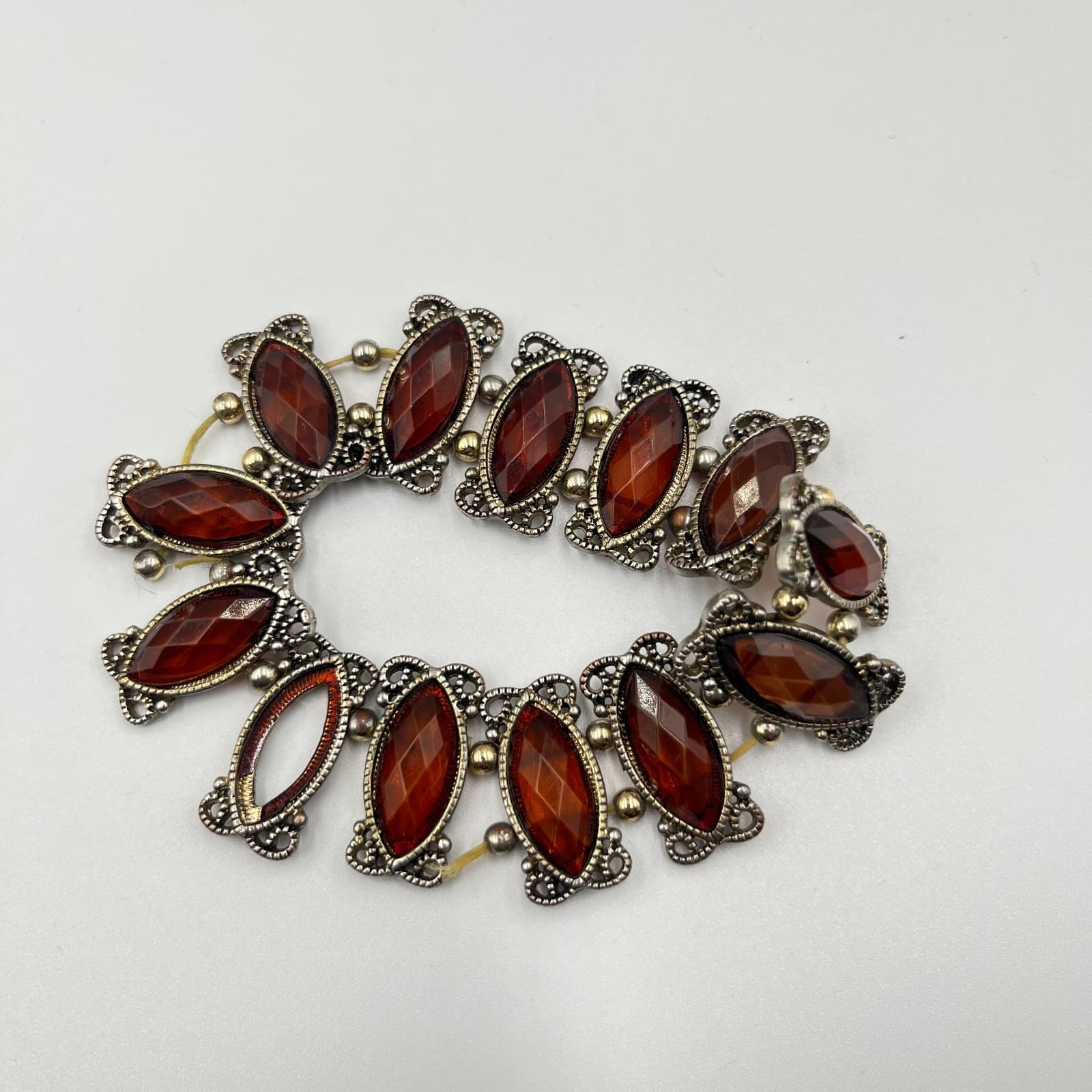 Vintage Statement Bracelet Set & Repair Lot Amber Pearl Crystal Filigree 5 Pcs
