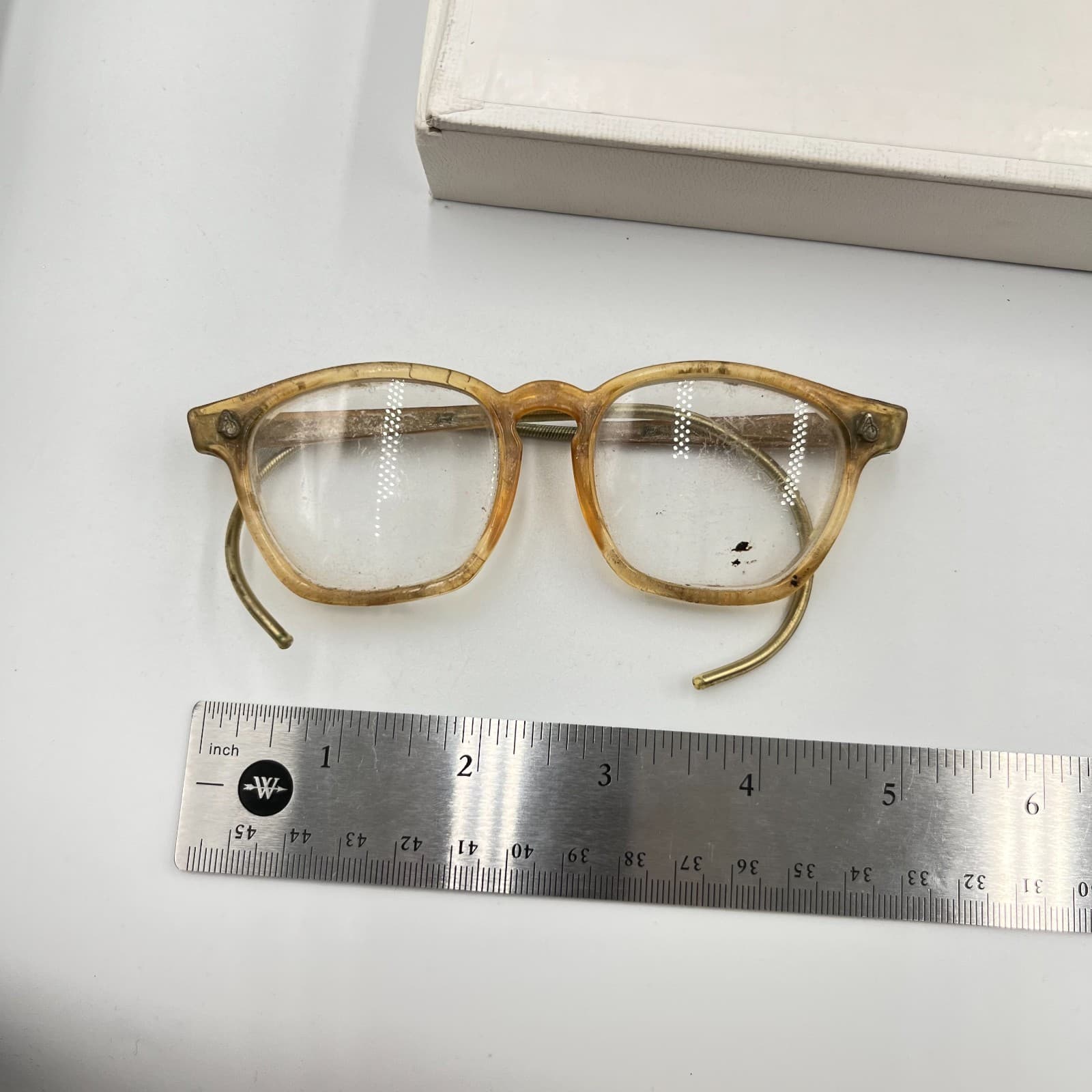 VTG Mid-Century Amber Celluloid Eyeglasses Frame Retro Cable Temples with Case - Thumbnail 10