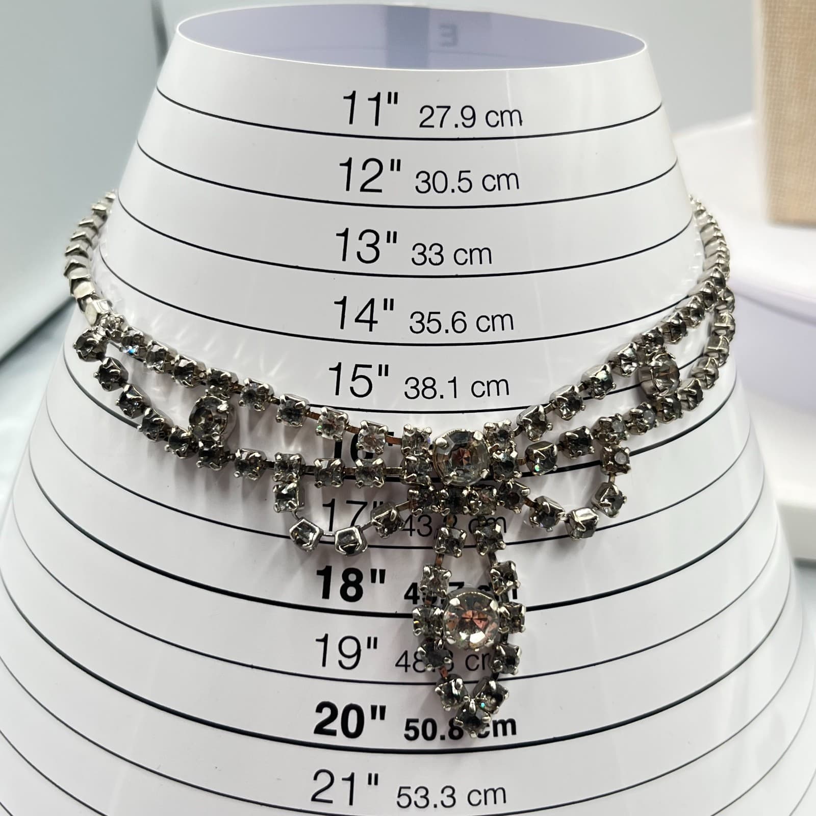Vintage Mid-Century Rhinestone Necklace & Bracelet Set Silver Tone Deco Glam - Thumbnail 6