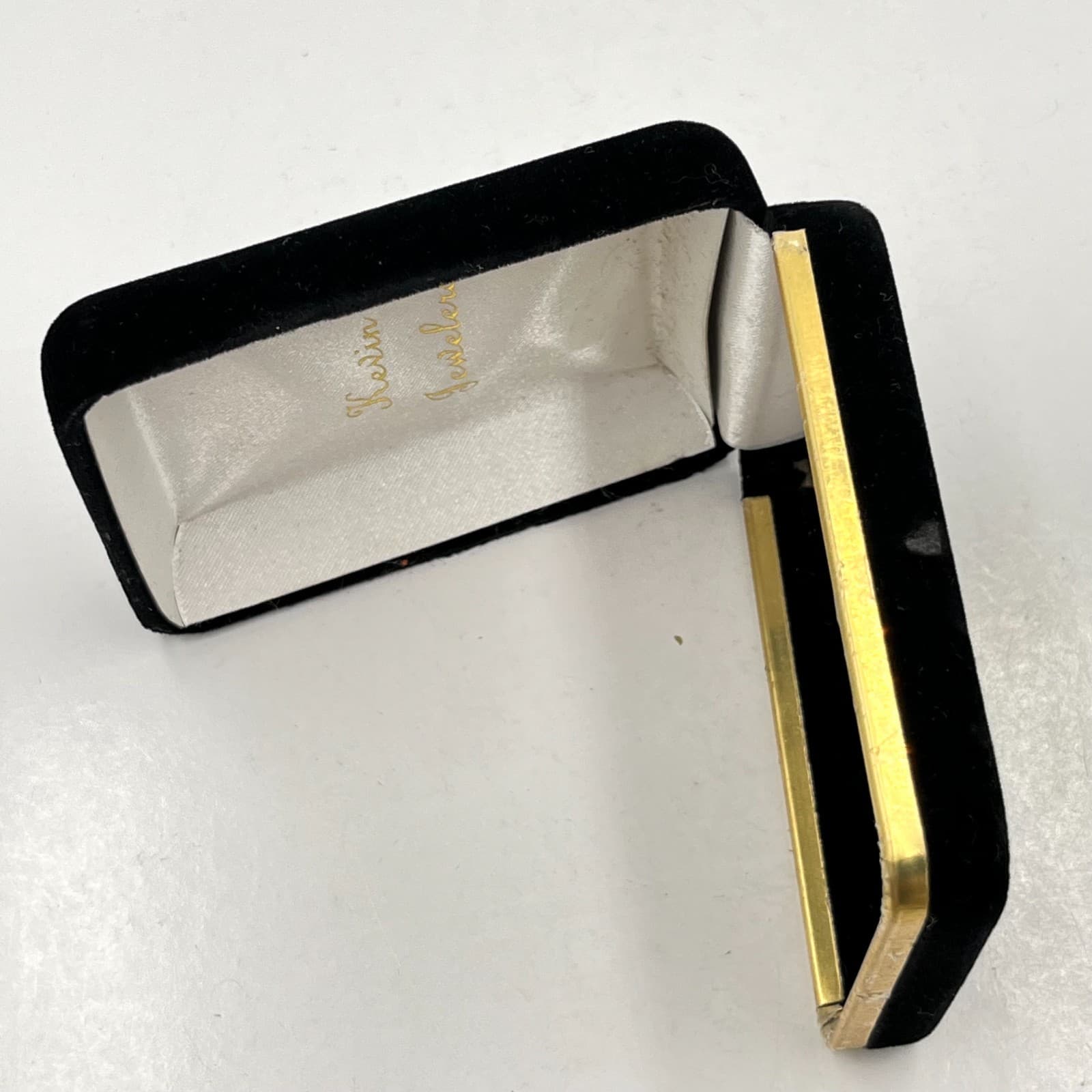 Vintage Kevin Jewelers Black Velvet Jewelry Gift Box Gold Tone Trim Retro Lined - Thumbnail 5