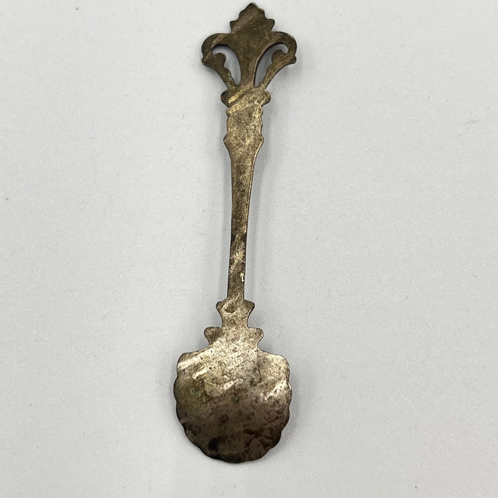 Vintage Silver Tone Scallop Shell Salt Spoon Antique Style Ornate Fleur De Lis - Thumbnail 5