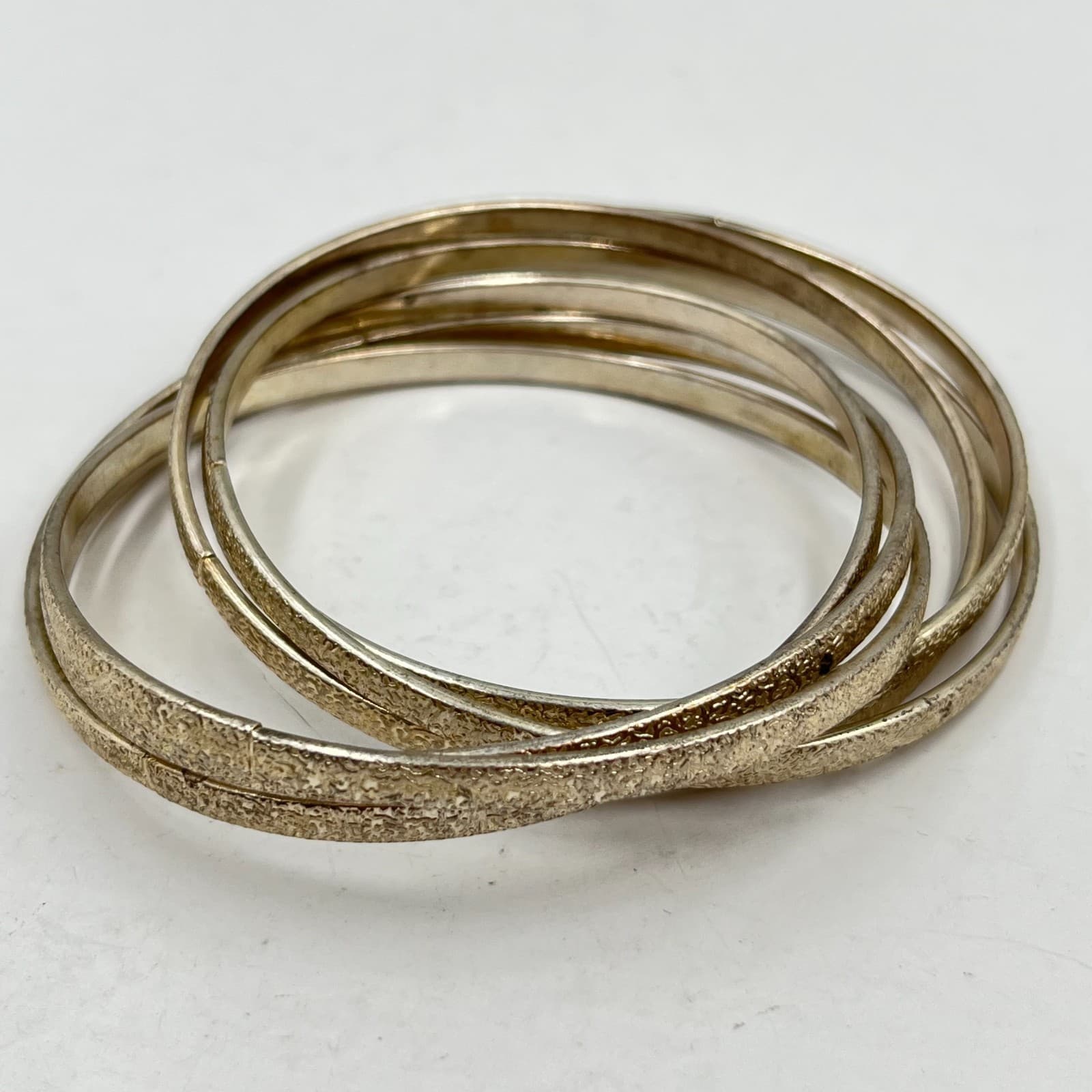 Vintage Silver Tone Multi-Band Rolling Bangle Bracelet Textured Set of 6 Classic - Thumbnail 2