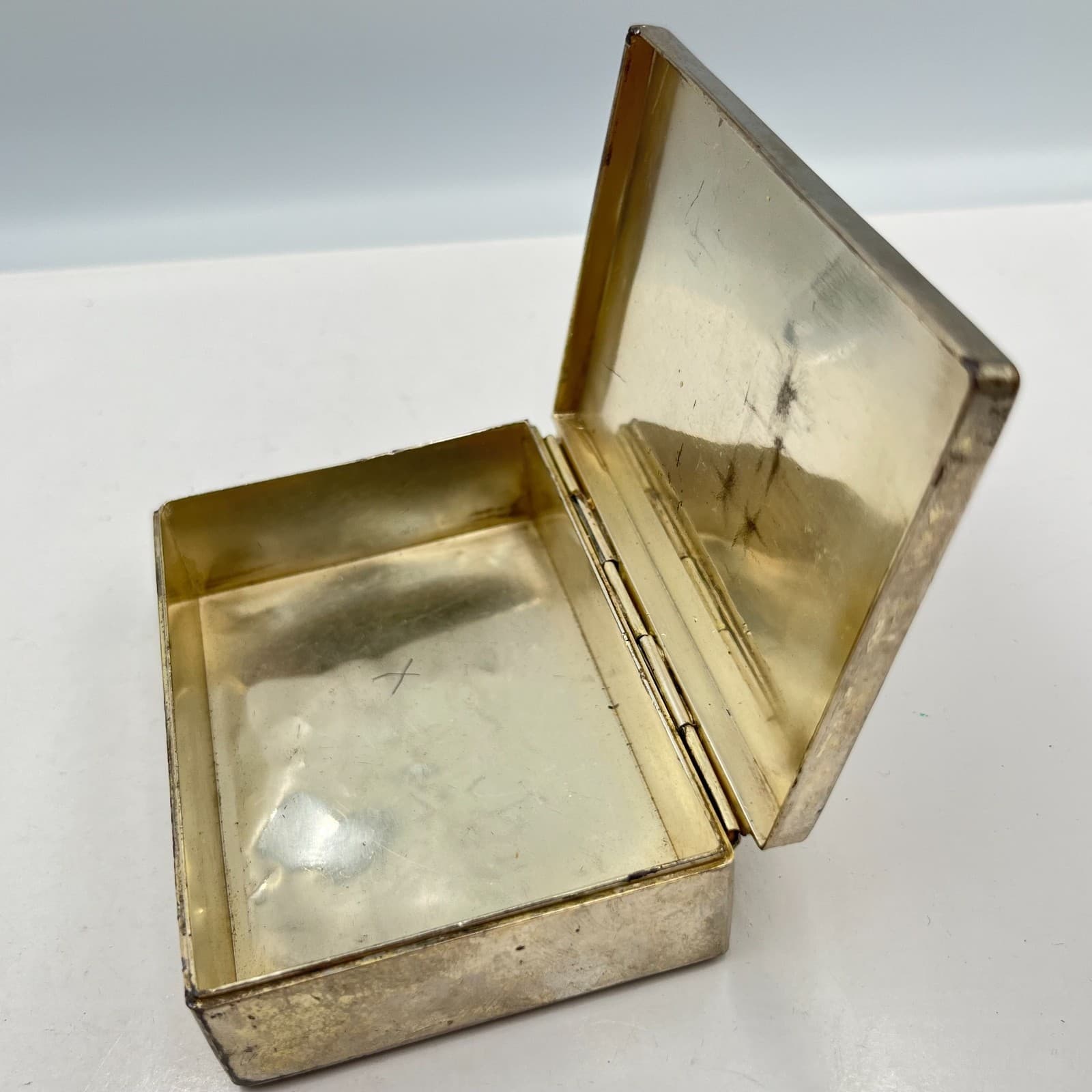 Vintage Basketweave Silver Tone Trinket Jewelry Box Retro Textured Metal Case - Thumbnail 5
