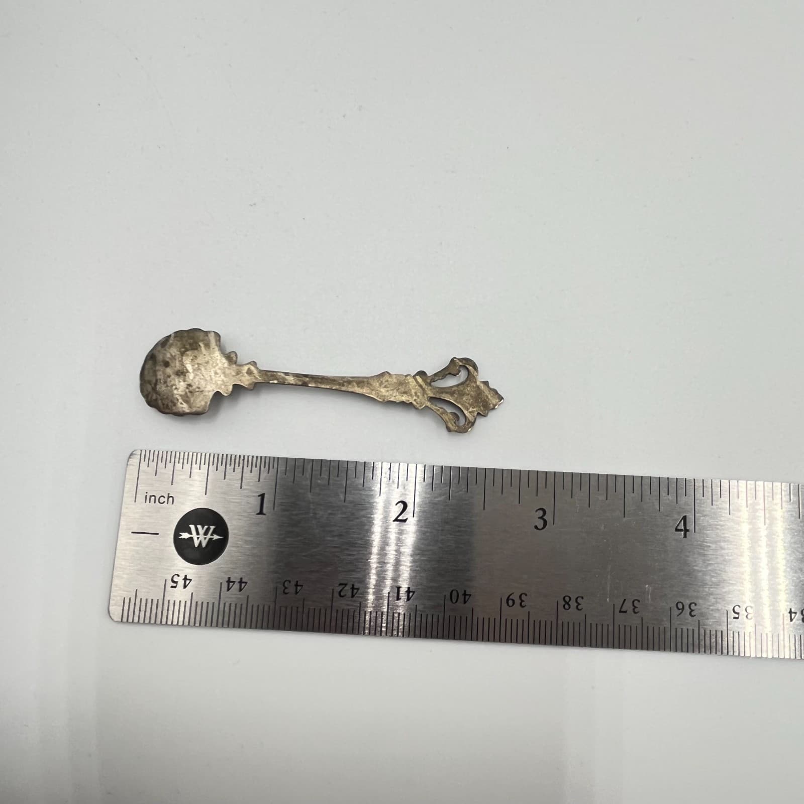 Vintage Silver Tone Scallop Shell Salt Spoon Antique Style Ornate Fleur De Lis - Thumbnail 6