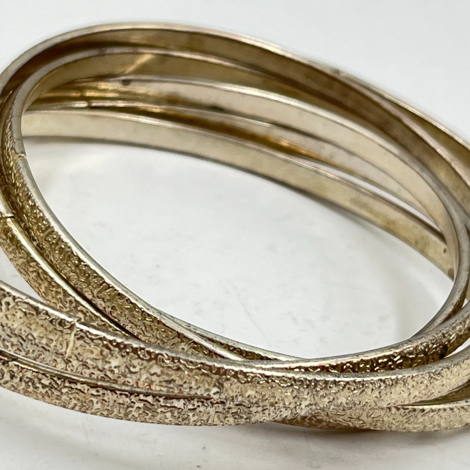 Vintage Silver Tone Multi-Band Rolling Bangle Bracelet Textured Set of 6 Classic - Thumbnail 3