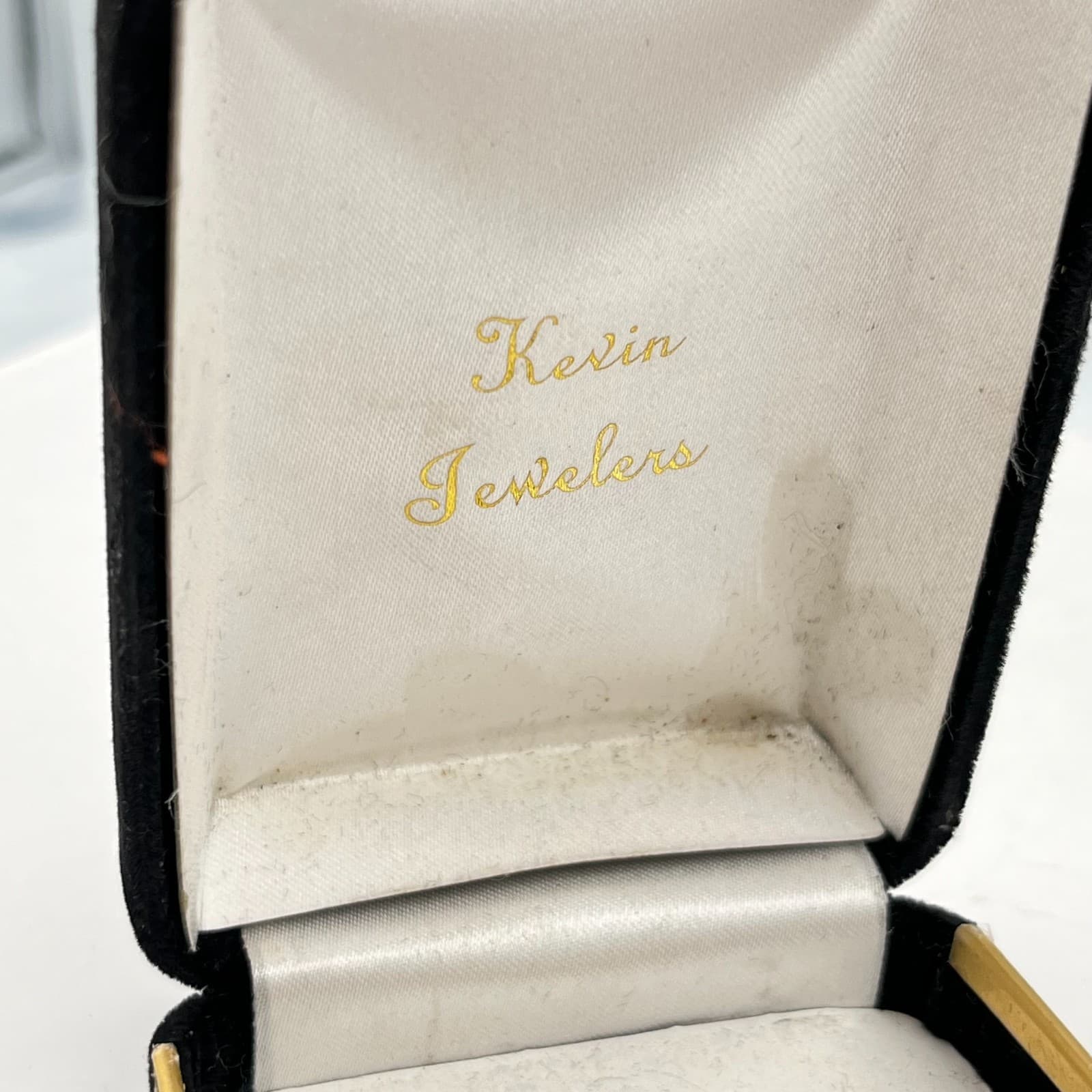 Vintage Kevin Jewelers Black Velvet Jewelry Gift Box Gold Tone Trim Retro Lined - Thumbnail 4