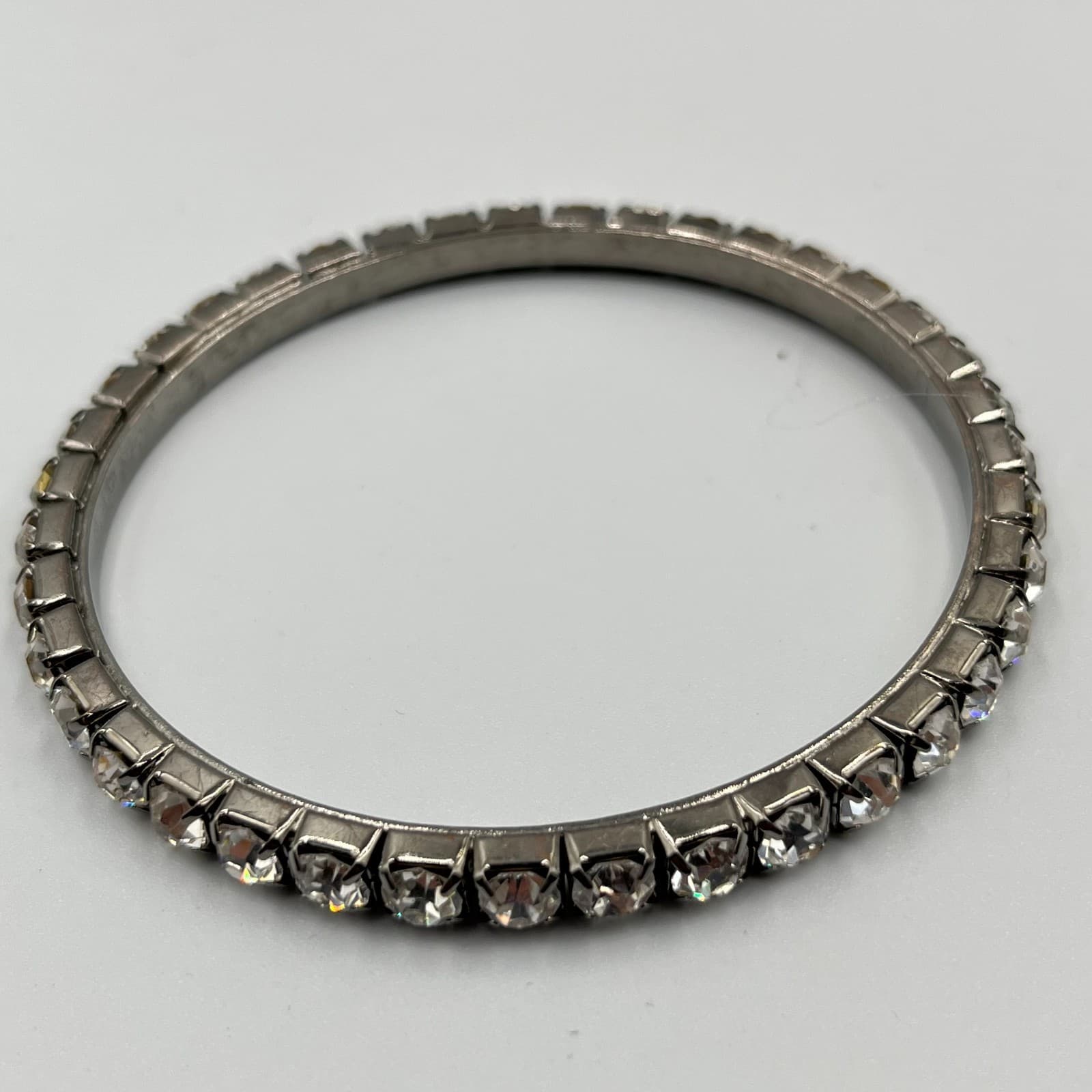 VTG Rhinestone Bangle Tennis Braelet Set-Silver Tone Clear Crystal 3-Piece Stack - Thumbnail 3