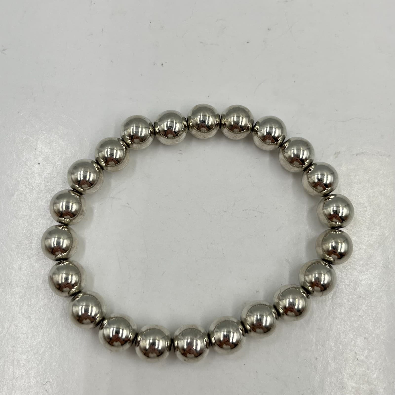 Vintage Y2K Silver Tone Metal Ball Bead Stretch Bracelet Set 3Pcs Chunky Retro - Thumbnail 4