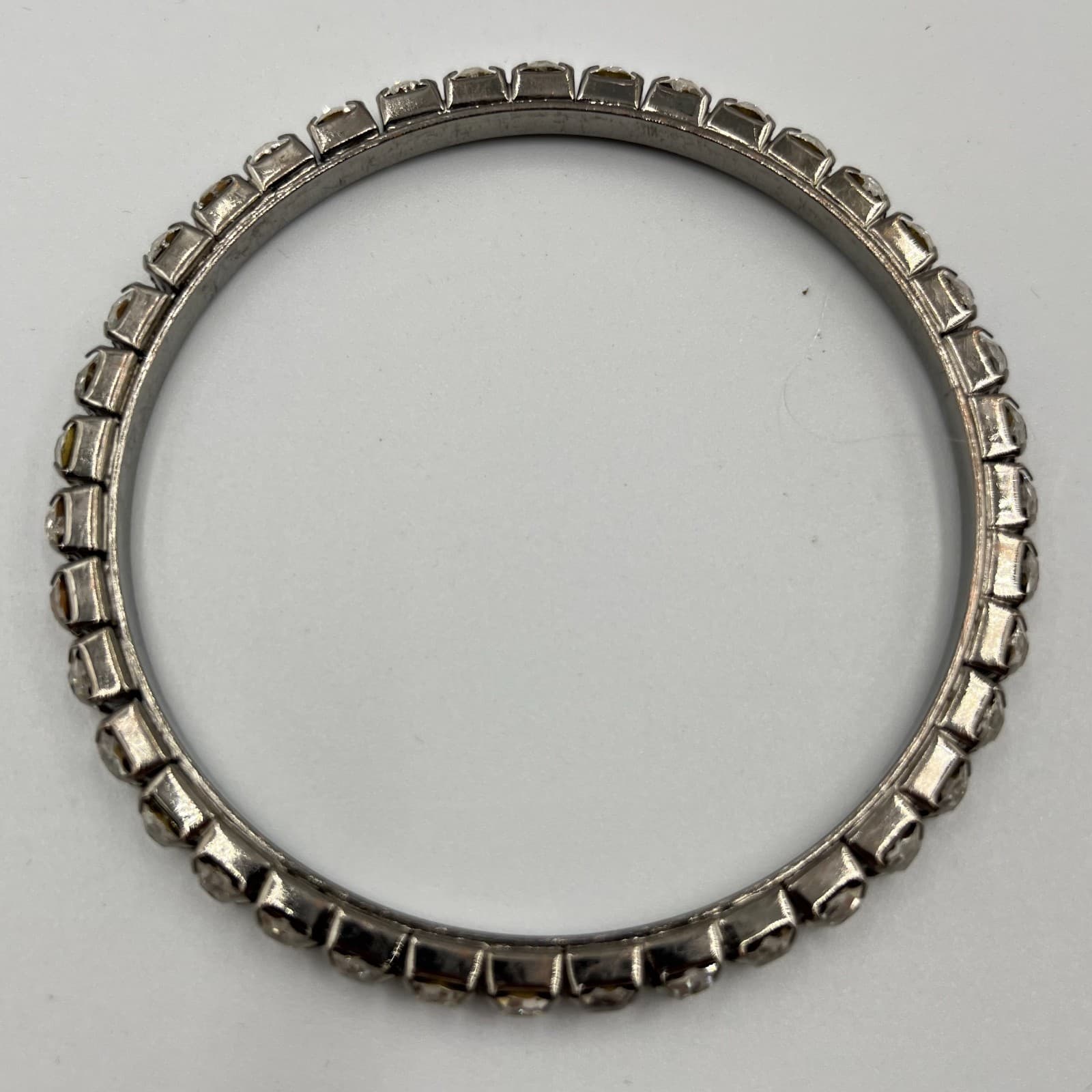 VTG Rhinestone Bangle Tennis Braelet Set-Silver Tone Clear Crystal 3-Piece Stack - Thumbnail 2