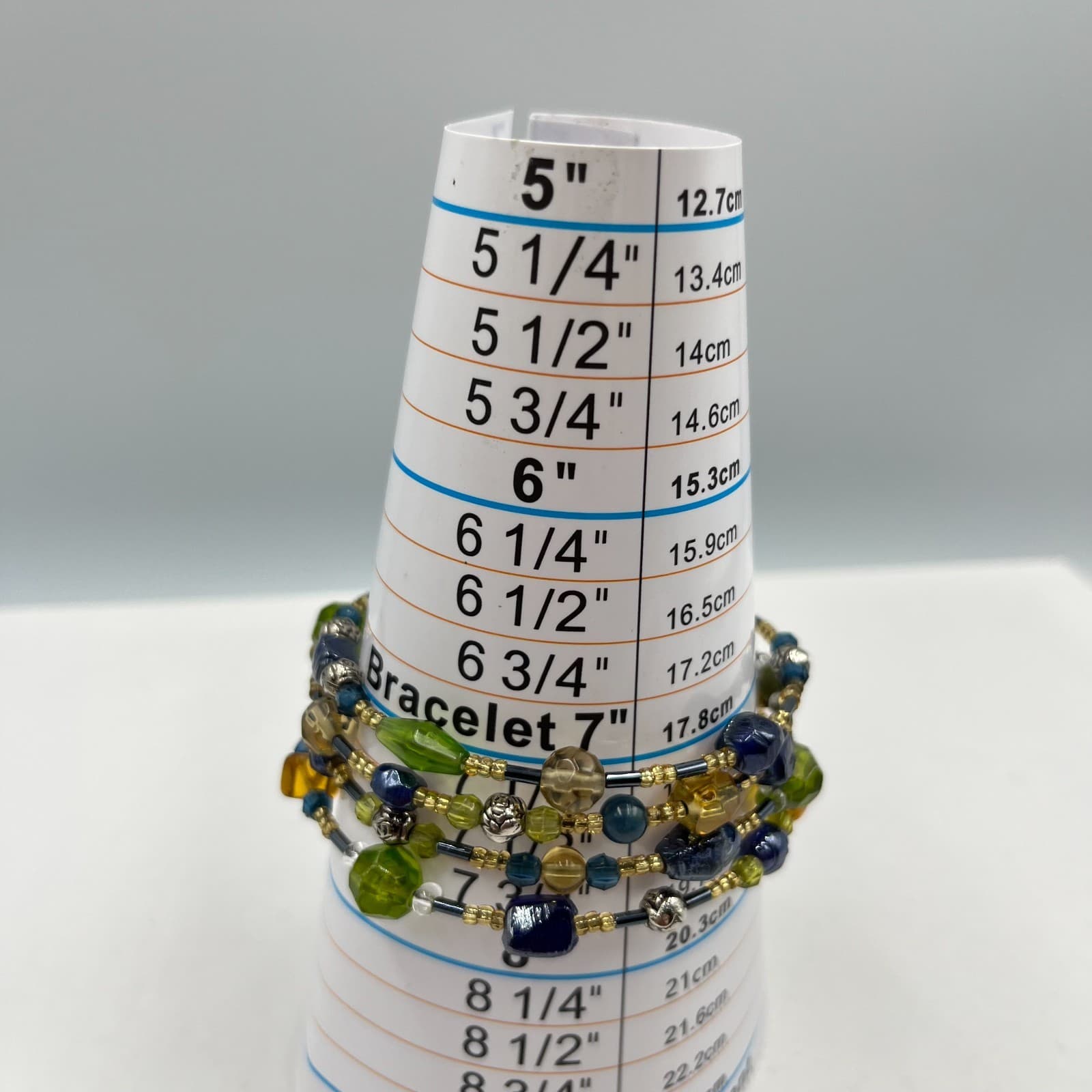 Vintage Y2K Boho Multi-Strand Wrap Bracelet Green Blue Amber Beads 80ch Classic - Thumbnail 4