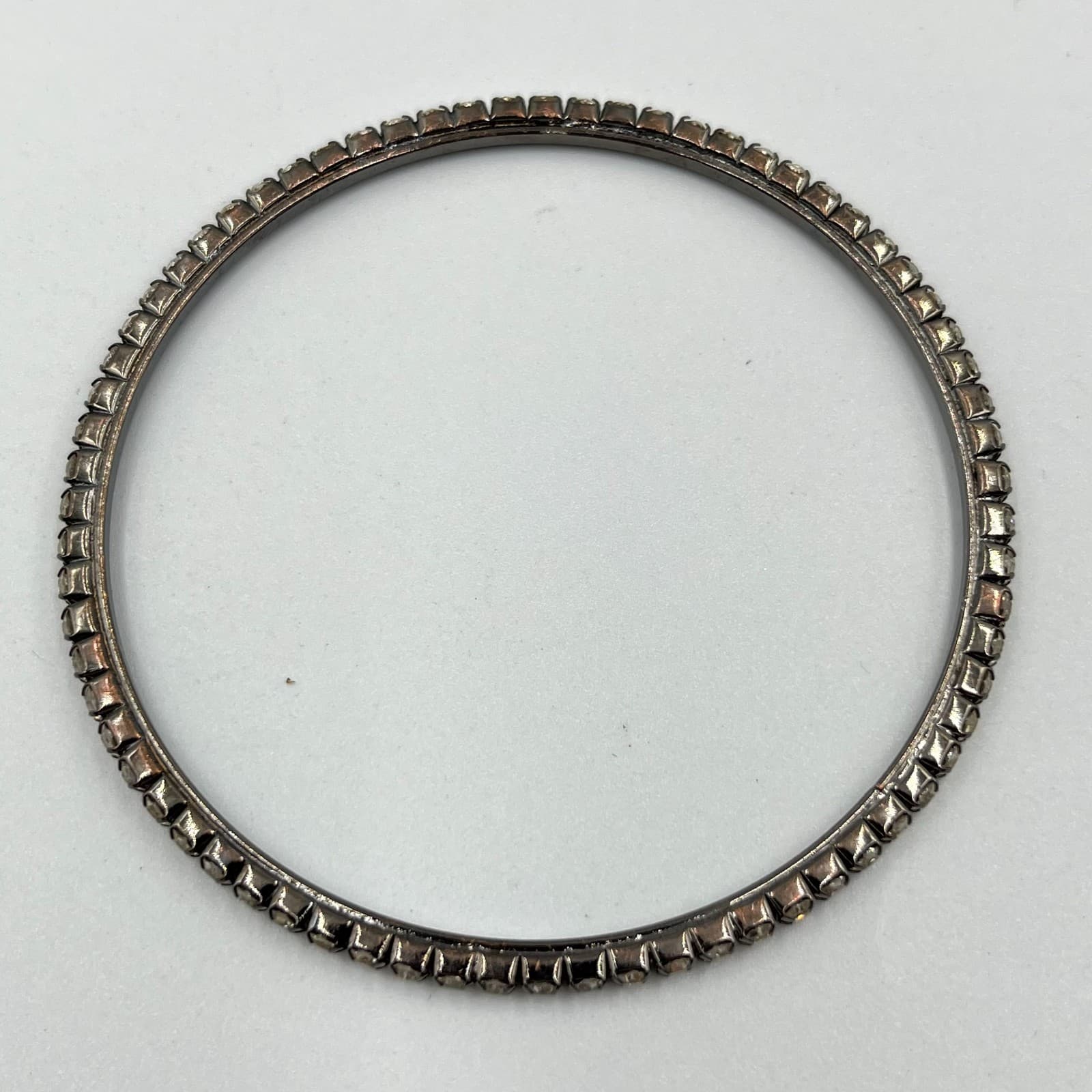 VTG Rhinestone Bangle Tennis Braelet Set-Silver Tone Clear Crystal 3-Piece Stack - Thumbnail 5