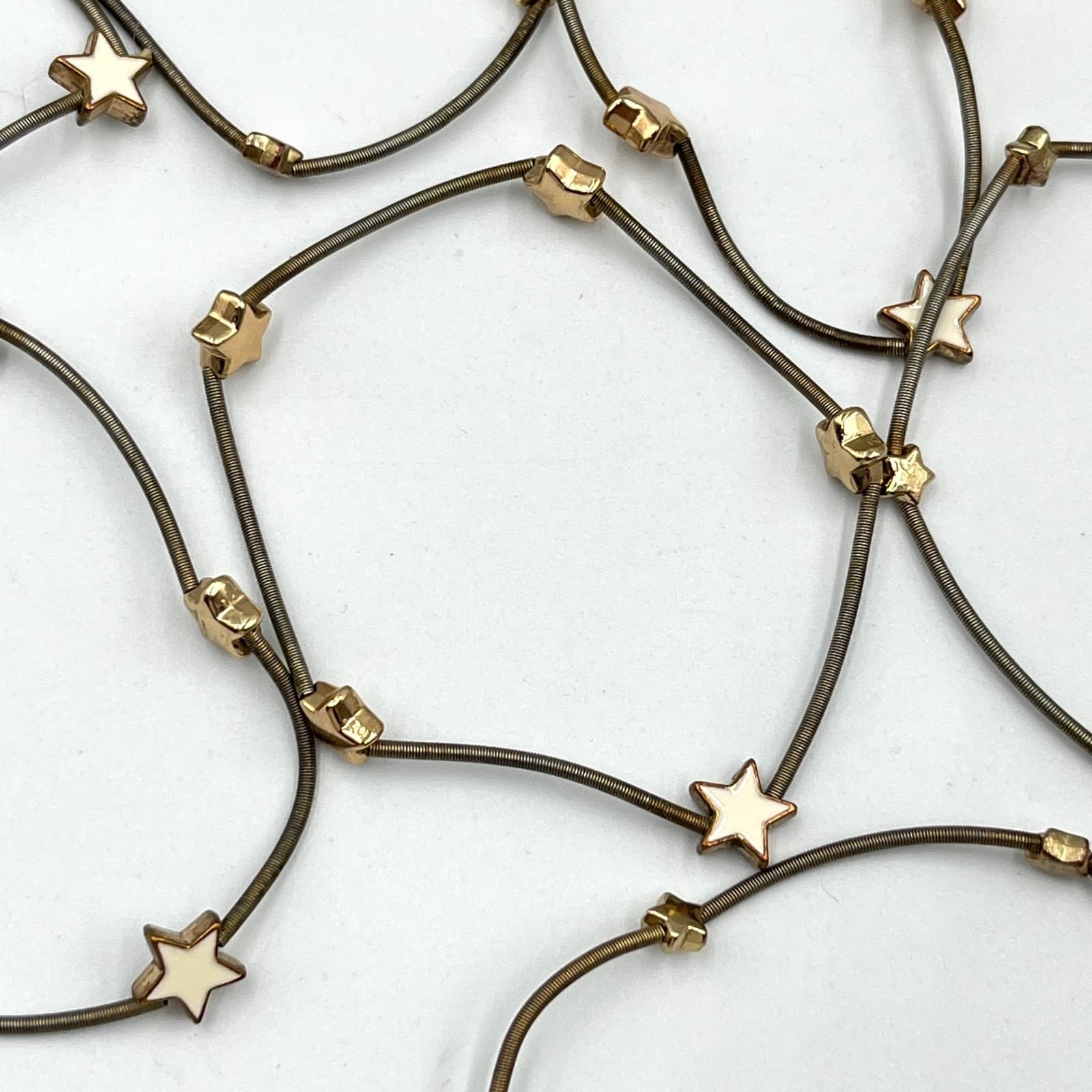 Vintage Y2K Star Guitar String Bracelet Set Gold Tone White Enamel Classic - Thumbnail 3