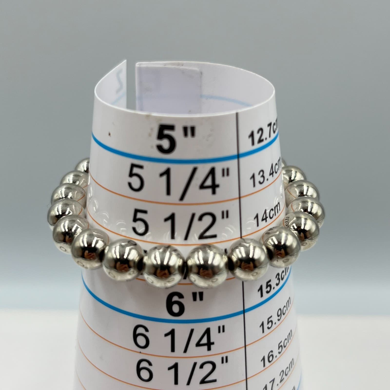Vintage Y2K Silver Tone Metal Ball Bead Stretch Bracelet Set 3Pcs Chunky Retro - Thumbnail 5