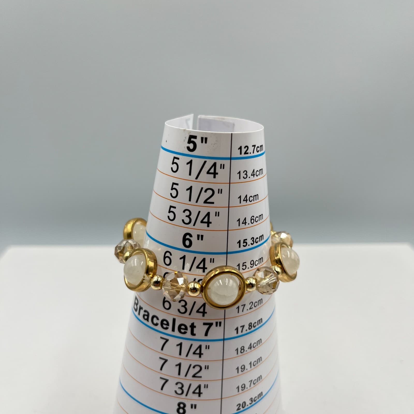 Vintage Gold Tone Halo White Stone Stretch Bracelet Champagne Crystal Retro - Thumbnail 6