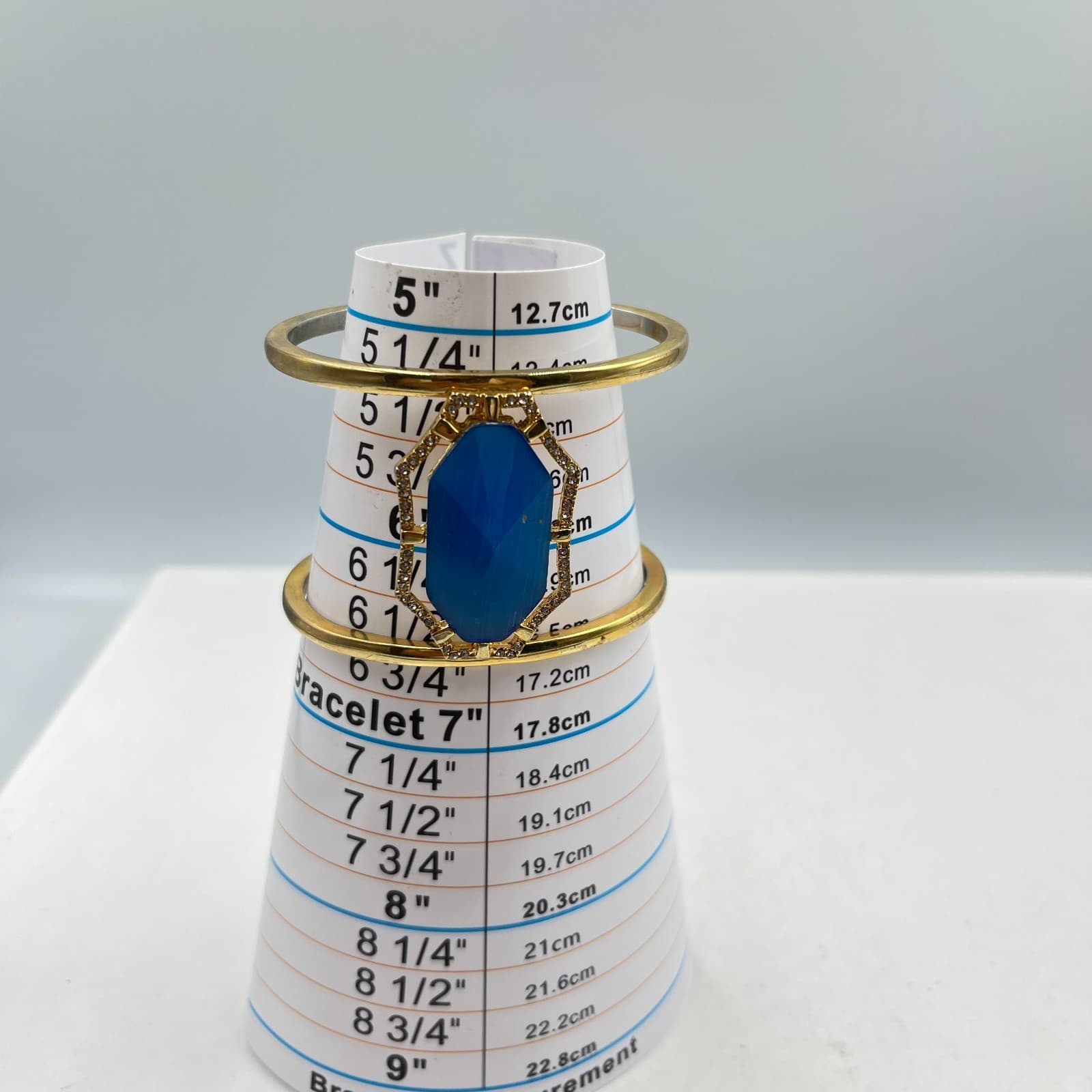 Vintage Boho Cobalt Blue Cat's Eye Hexagon Gold Tone Cuff Bracelet Classic - Thumbnail 6