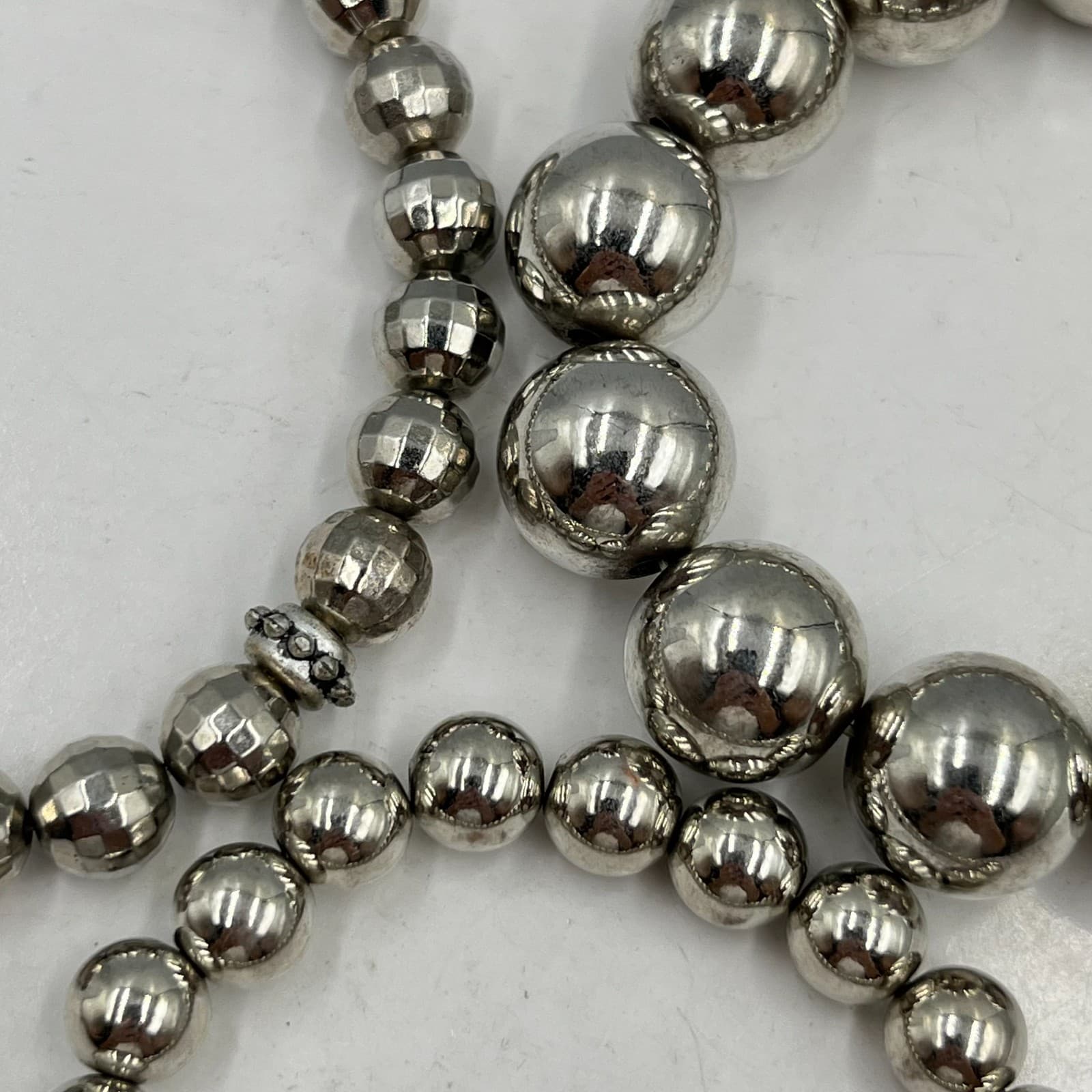 Vintage Y2K Silver Tone Metal Ball Bead Stretch Bracelet Set 3Pcs Chunky Retro - Thumbnail 9