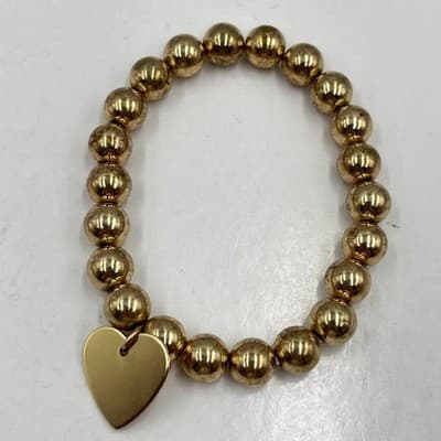 Vintage Boho Gold Beaded Stretch Bracelet Set Heart & Moon Charms 6-Piece Lot - Thumbnail 2