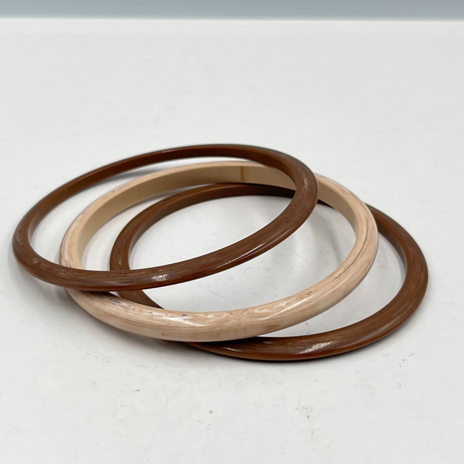 Vintage Retro Lucite Bangle Bracelet Set 3 Brown Tan Marbled Earthy 80ch Classic - Thumbnail 7