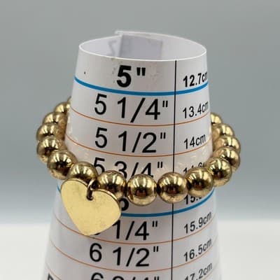 Vintage Boho Gold Beaded Stretch Bracelet Set Heart & Moon Charms 6-Piece Lot - Thumbnail 3