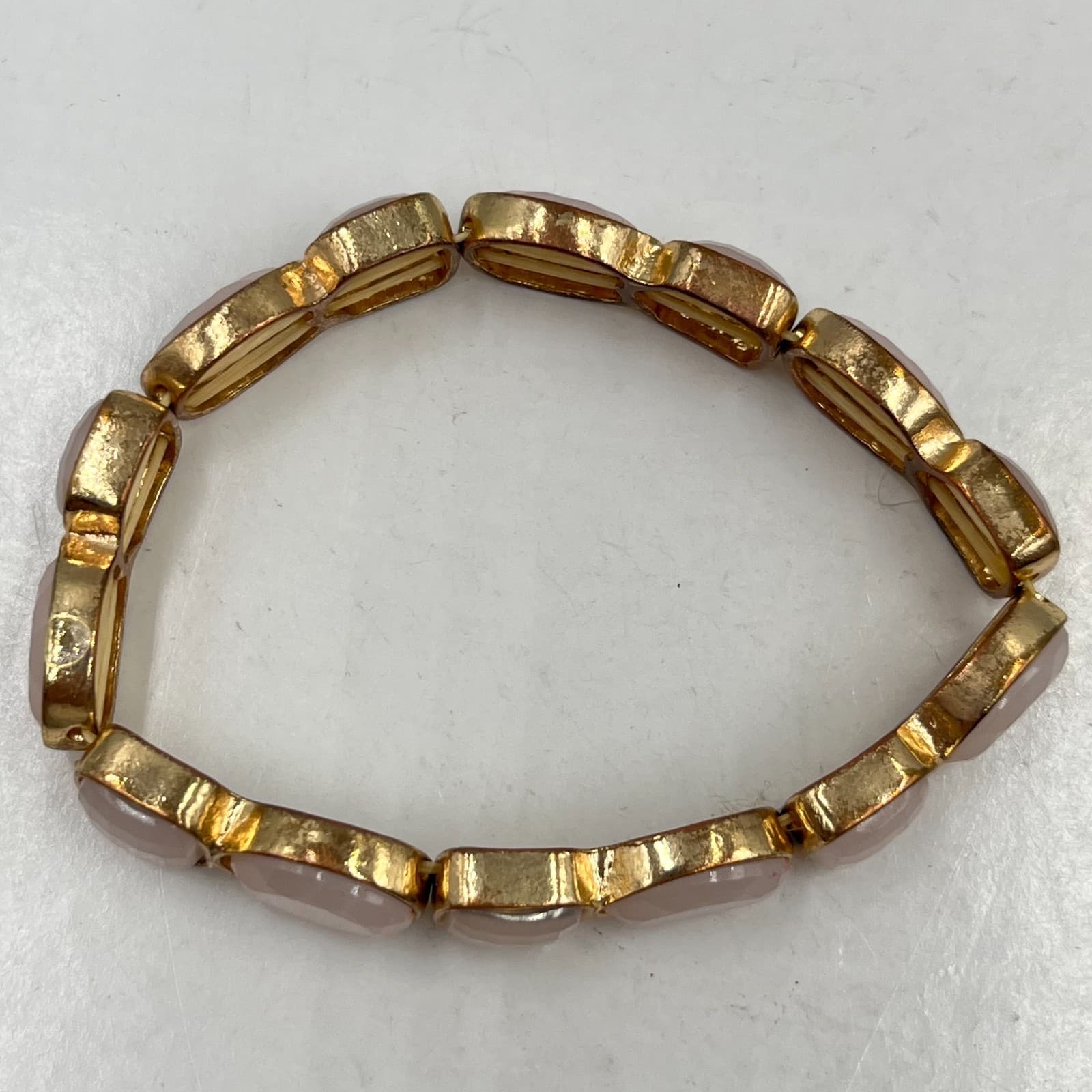 Vintage Boho Pink Stone Stretch Bracelet Gold Tone Chunky Stackable Retro - Thumbnail 2