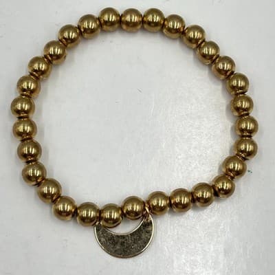 Vintage Boho Gold Beaded Stretch Bracelet Set Heart & Moon Charms 6-Piece Lot - Thumbnail 4