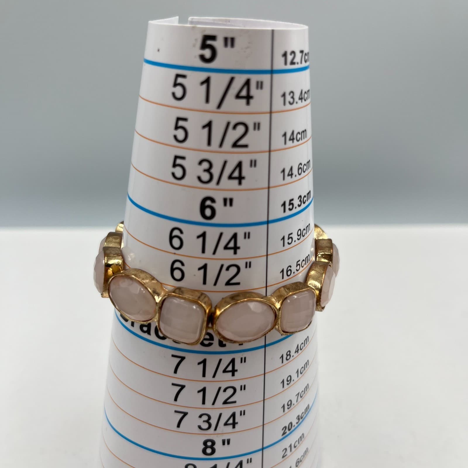 Vintage Boho Pink Stone Stretch Bracelet Gold Tone Chunky Stackable Retro - Thumbnail 5