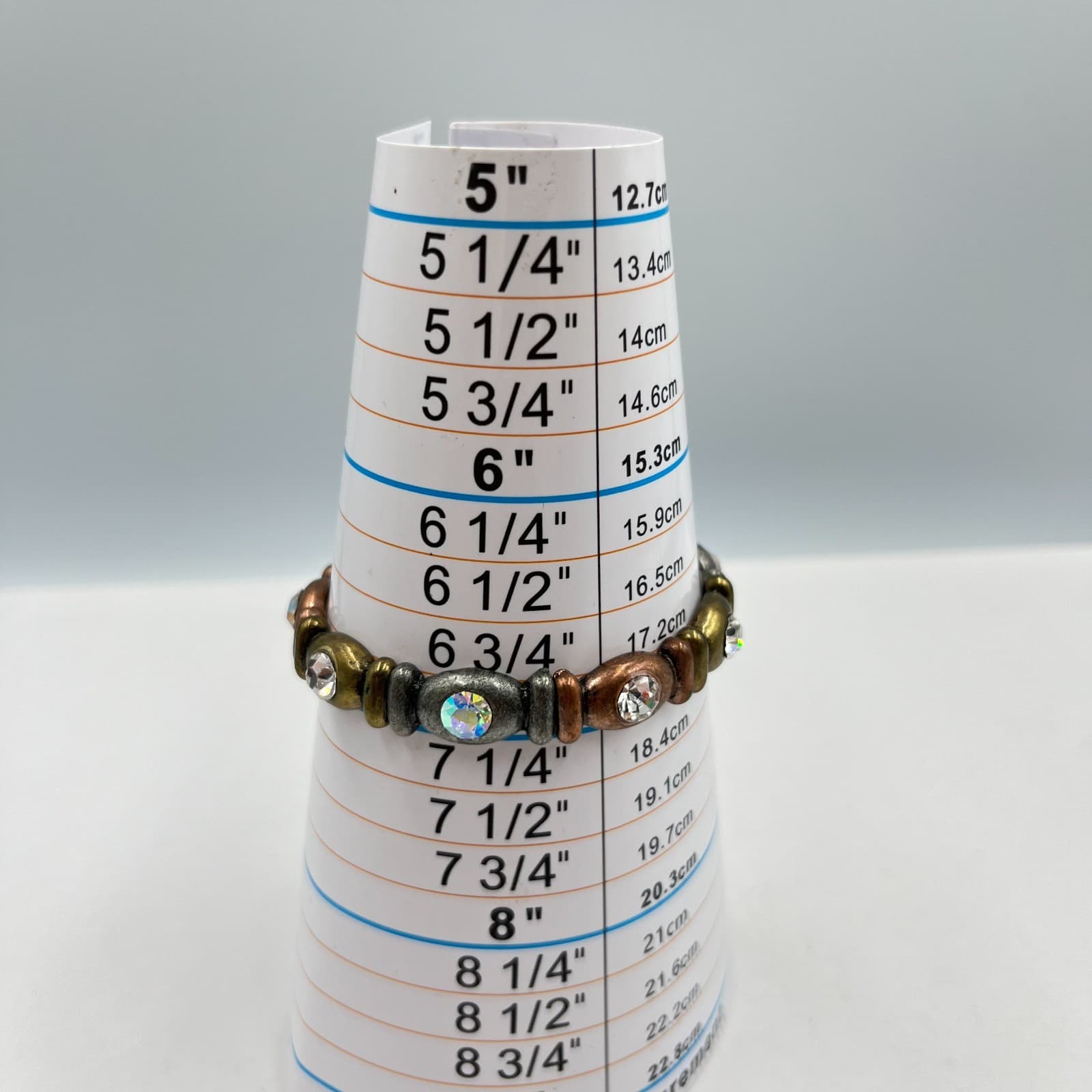 Vintage Mixed Metal Faceted AB Rhinestone Stretch Bracelet Boho Industrial - Thumbnail 7