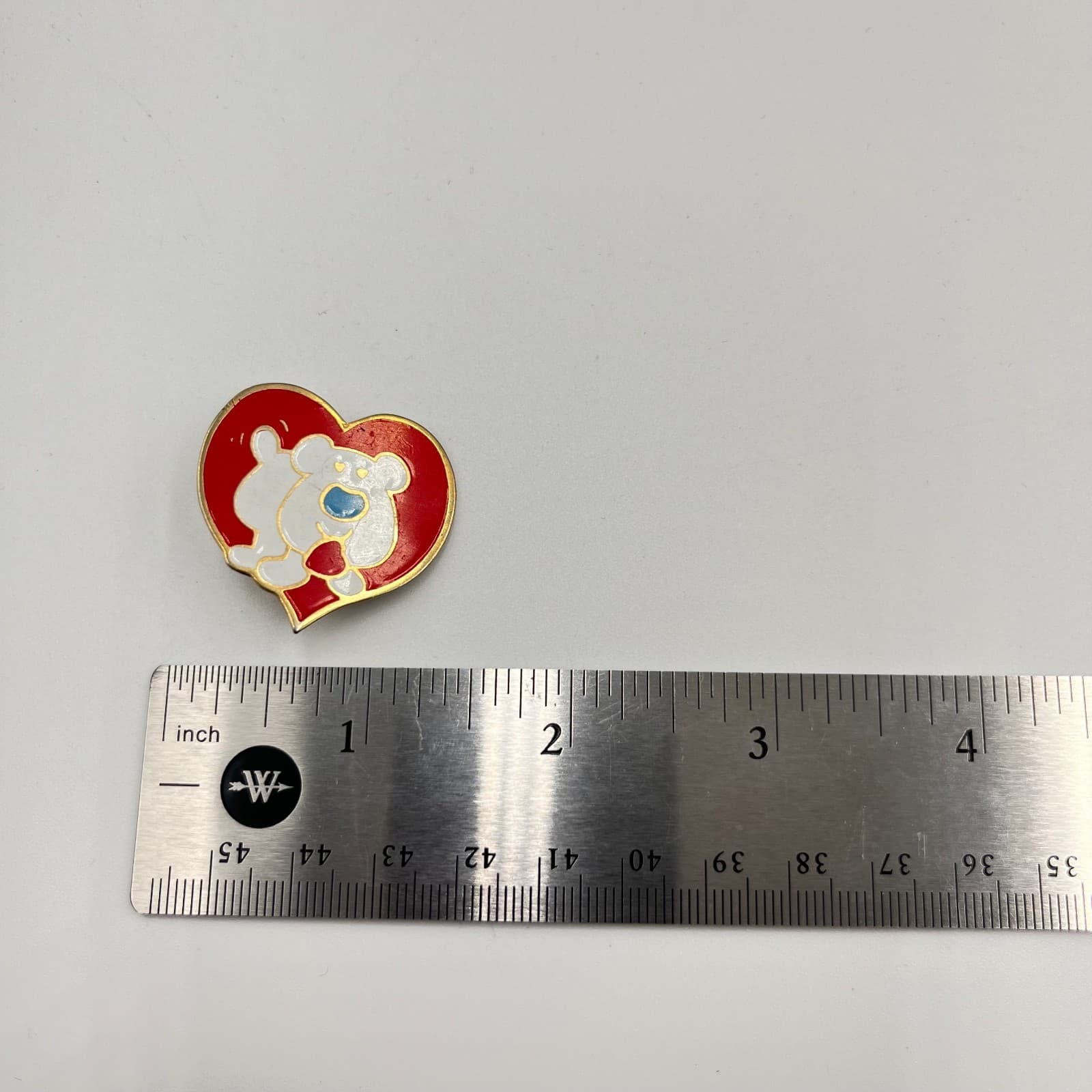 Vintage 1979 Ziggy Heart Enamel Pin Retro Gold Tone Red White Bear Brooch - Thumbnail 5