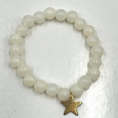 Vintage White Beaded Stretch Bracelet Duo Set Gold Tone Star Charm Y2K Boho - Thumbnail 3