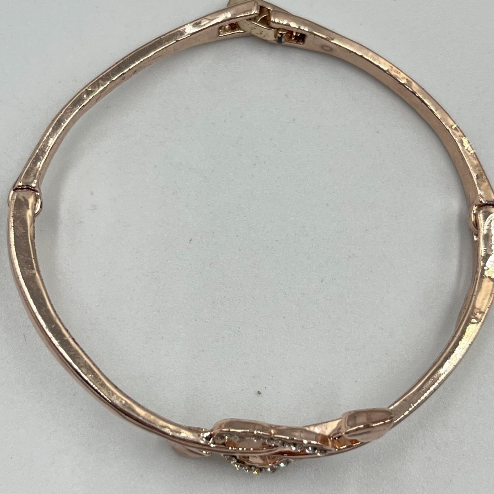 Vintage Rose Gold Tone Heart & Arrow Bangle Bracelet Rhinestone Y2K Romantic - Thumbnail 2