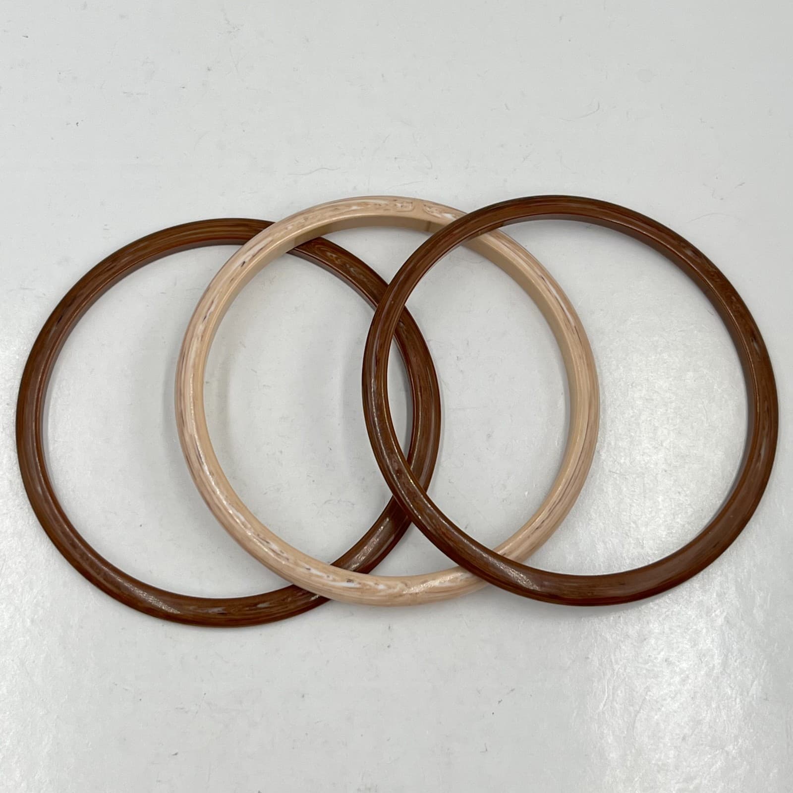 Vintage Retro Lucite Bangle Bracelet Set 3 Brown Tan Marbled Earthy 80ch Classic - Thumbnail 6