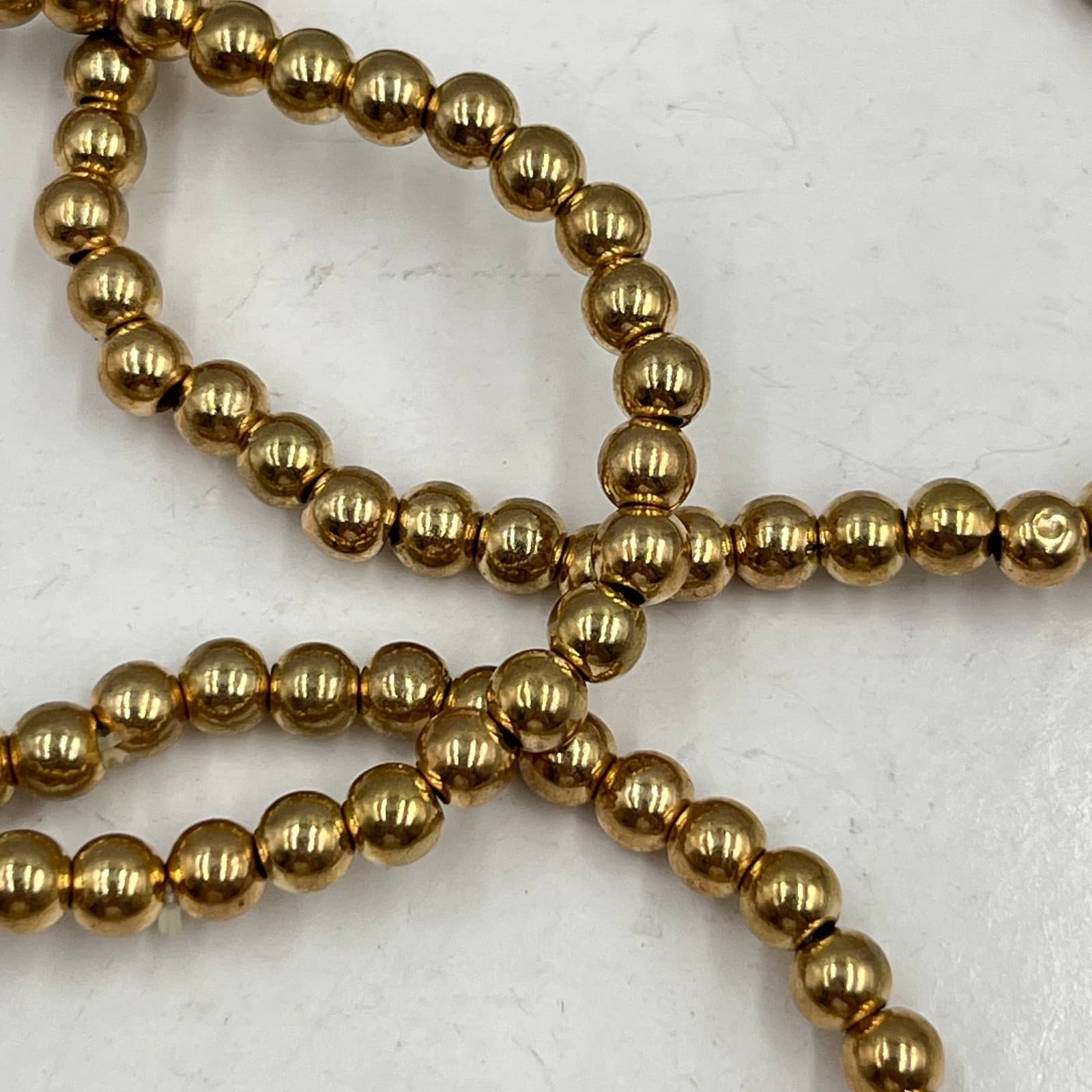 Vintage Retro Gold Bead & Faux Pearl Stretch Bracelet Stack Set 6pc Mixed Lot - Thumbnail 7
