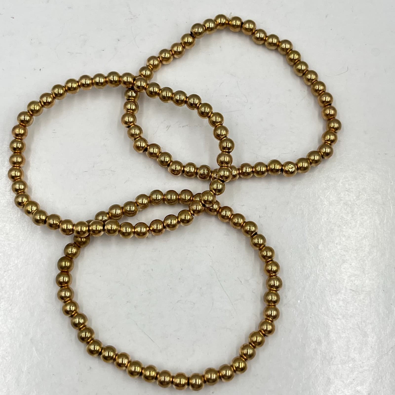 Vintage Retro Gold Bead & Faux Pearl Stretch Bracelet Stack Set 6pc Mixed Lot - Thumbnail 6