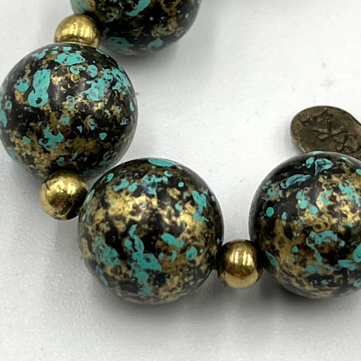 Vintage Treska Boho Stretch Bracelet Marbled Blue Gold Speckled Beaded Classic - Thumbnail 3
