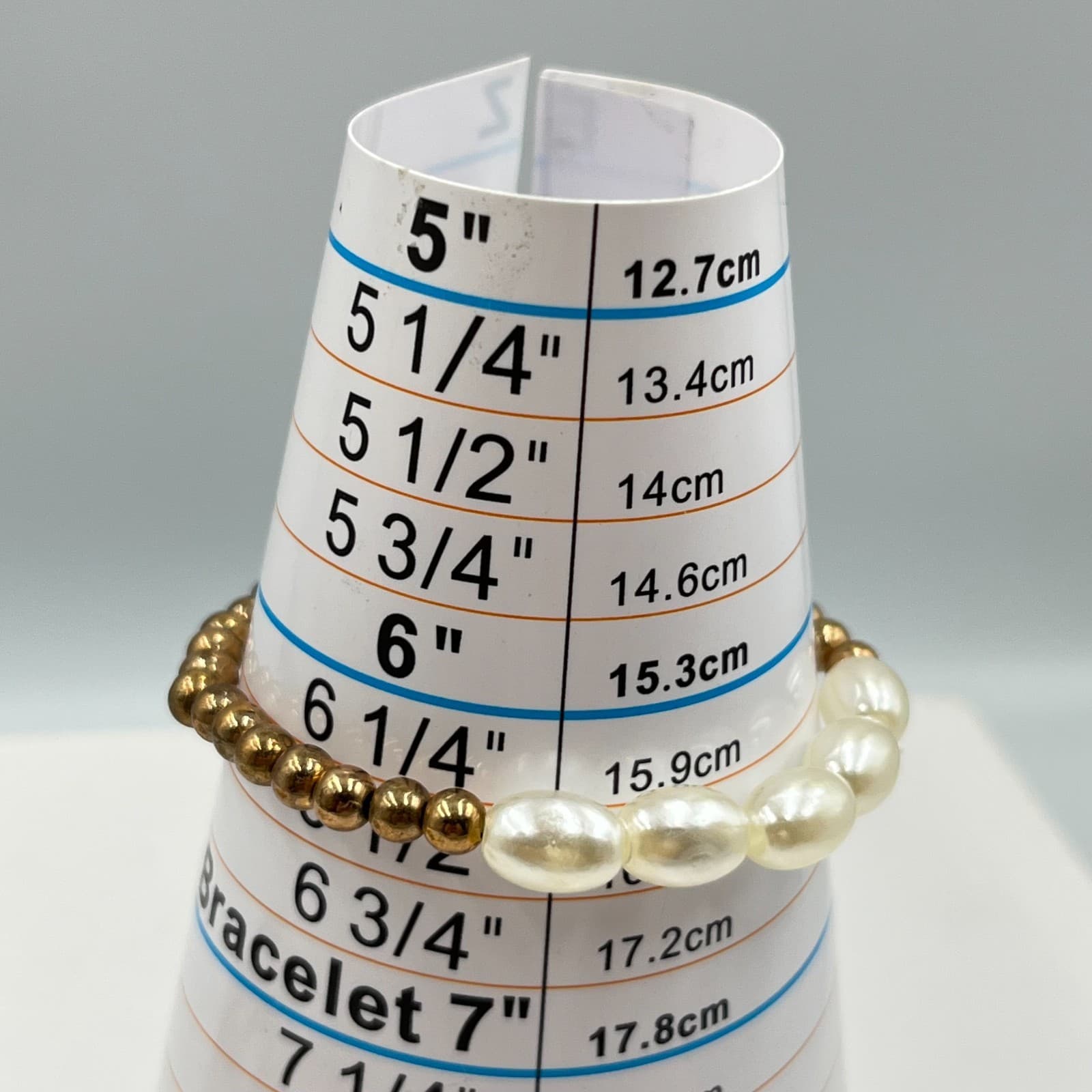 Vintage Retro Gold Bead & Faux Pearl Stretch Bracelet Stack Set 6pc Mixed Lot - Thumbnail 3
