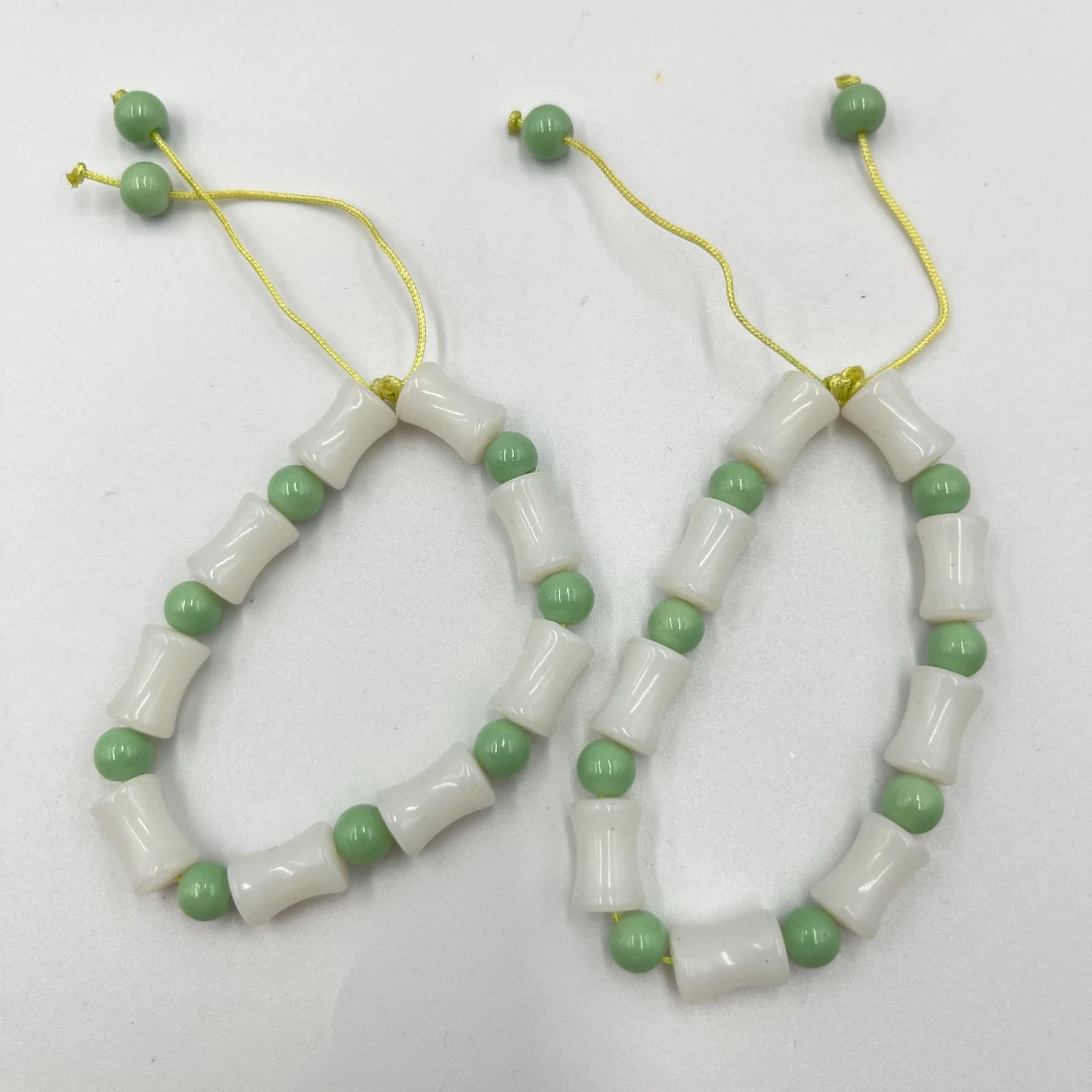 Vintage Faux Jade & Bone Bamboo Bead Bracelet Set 4pc Zen Nature Green White - Thumbnail 6