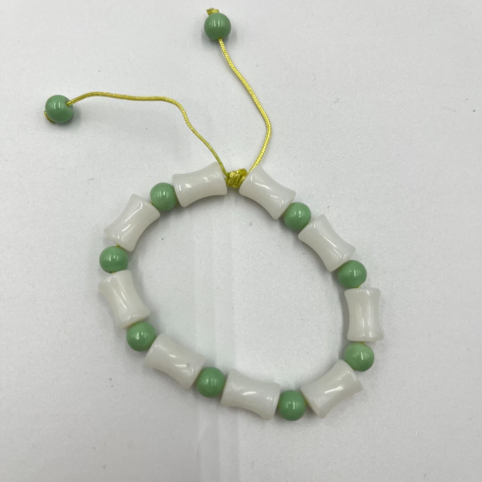 Vintage Faux Jade & Bone Bamboo Bead Bracelet Set 4pc Zen Nature Green White - Thumbnail 5