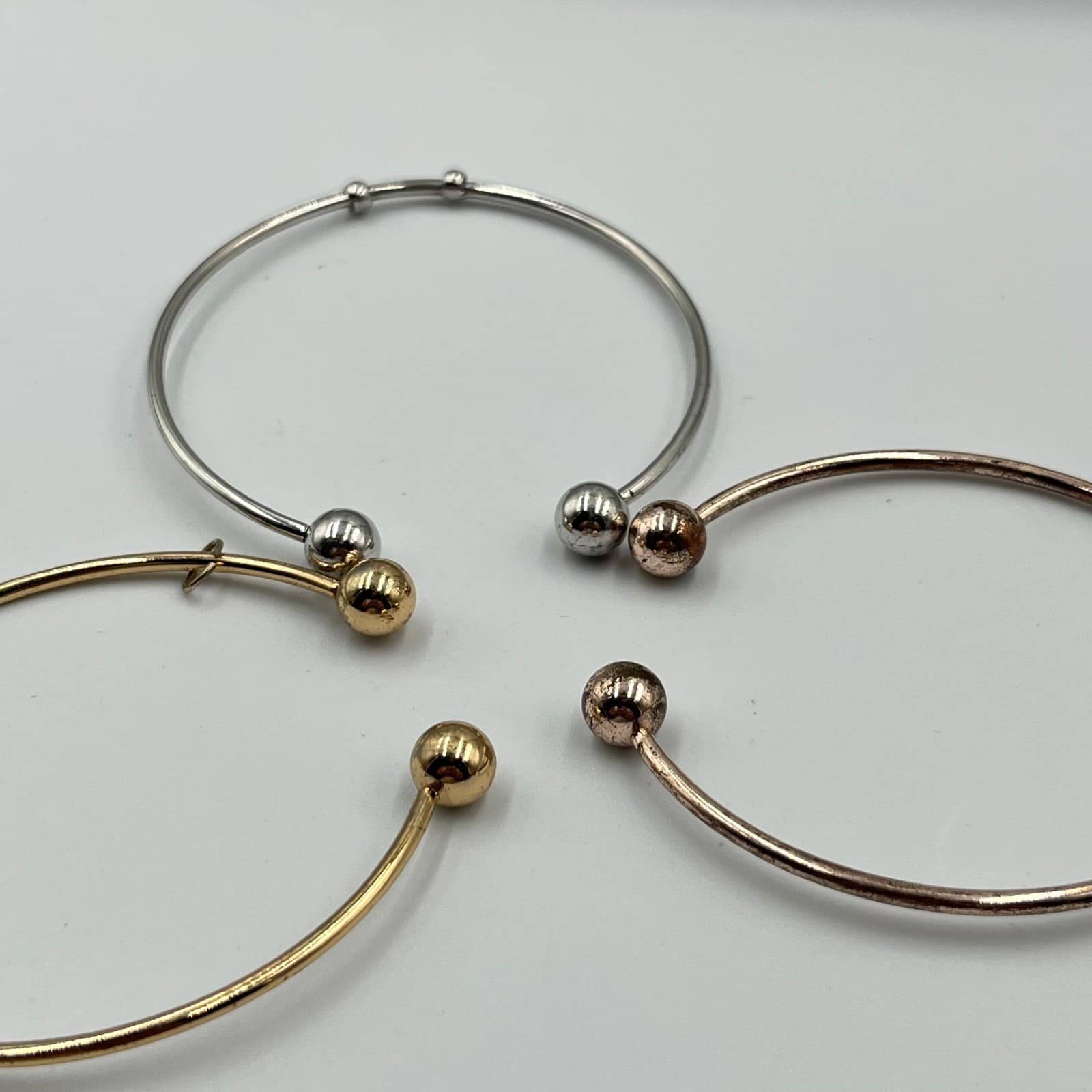 VTG Modern Trio Stackable Cuff Bracelets Set Mixed Metal Silver Gold Rose Gold - Thumbnail 11